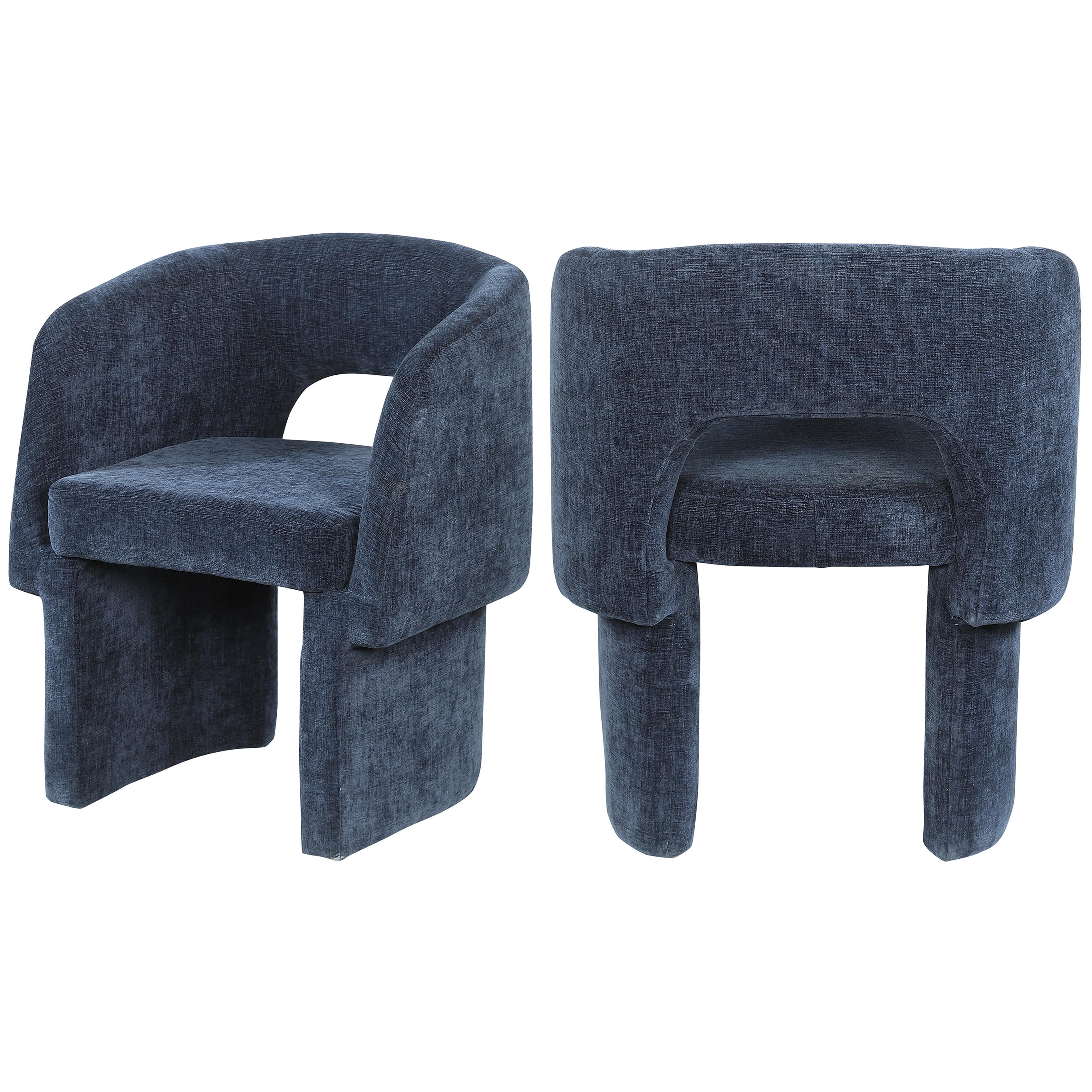 Meridian Emmet Navy Chenille Fabric Dining Chair / Accent Chair