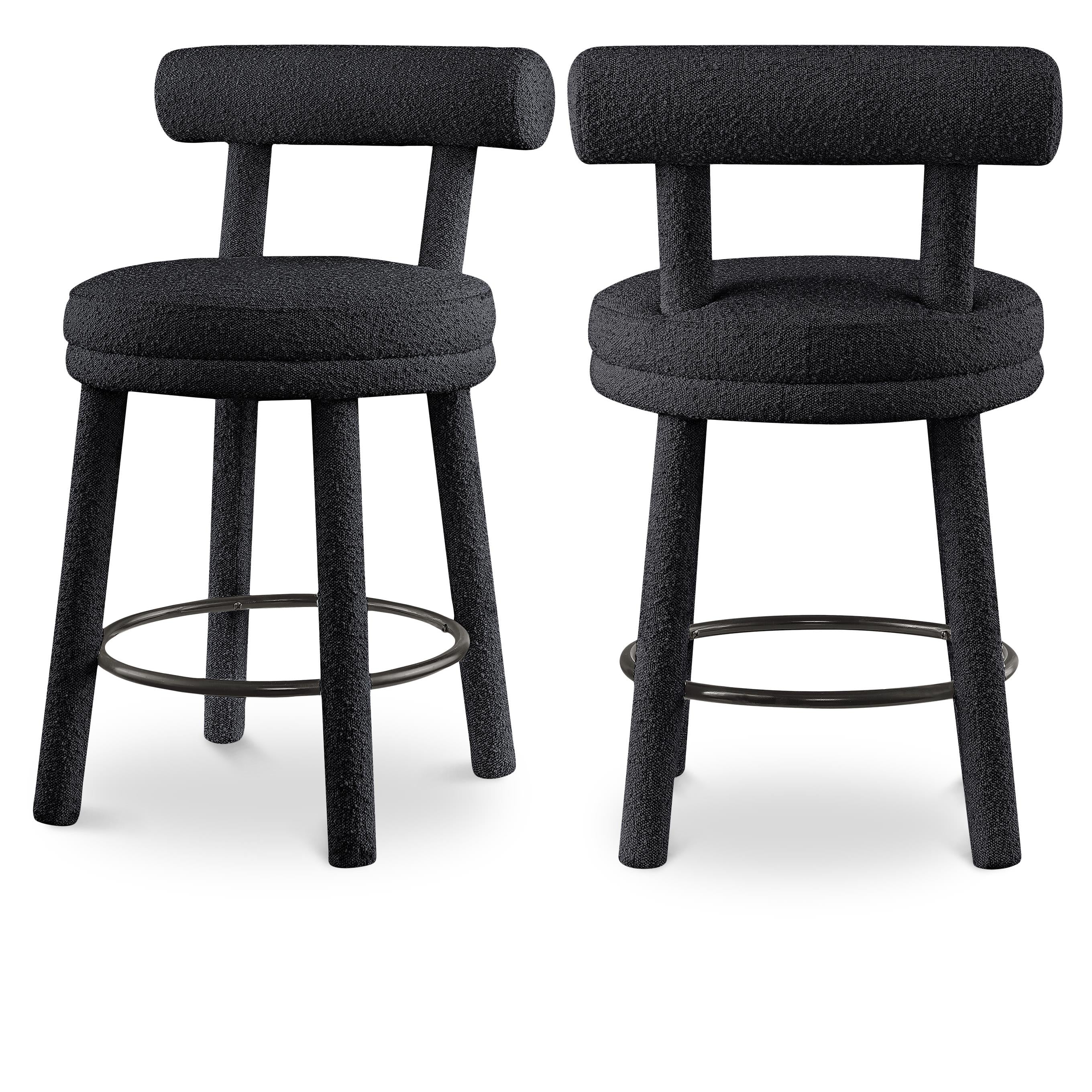 Meridian Parlor Black Boucle Fabric Stool