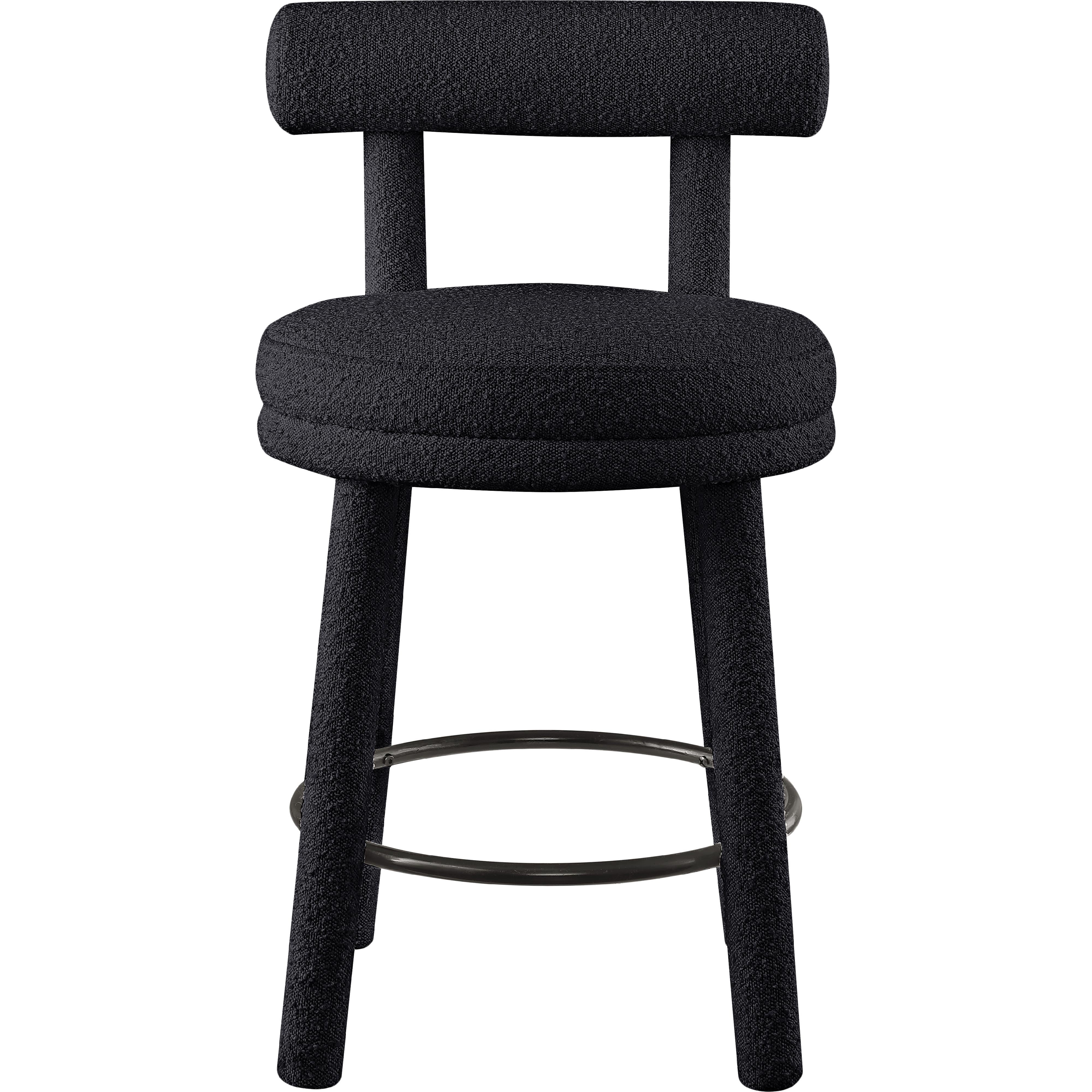 Meridian Parlor Black Boucle Fabric Stool