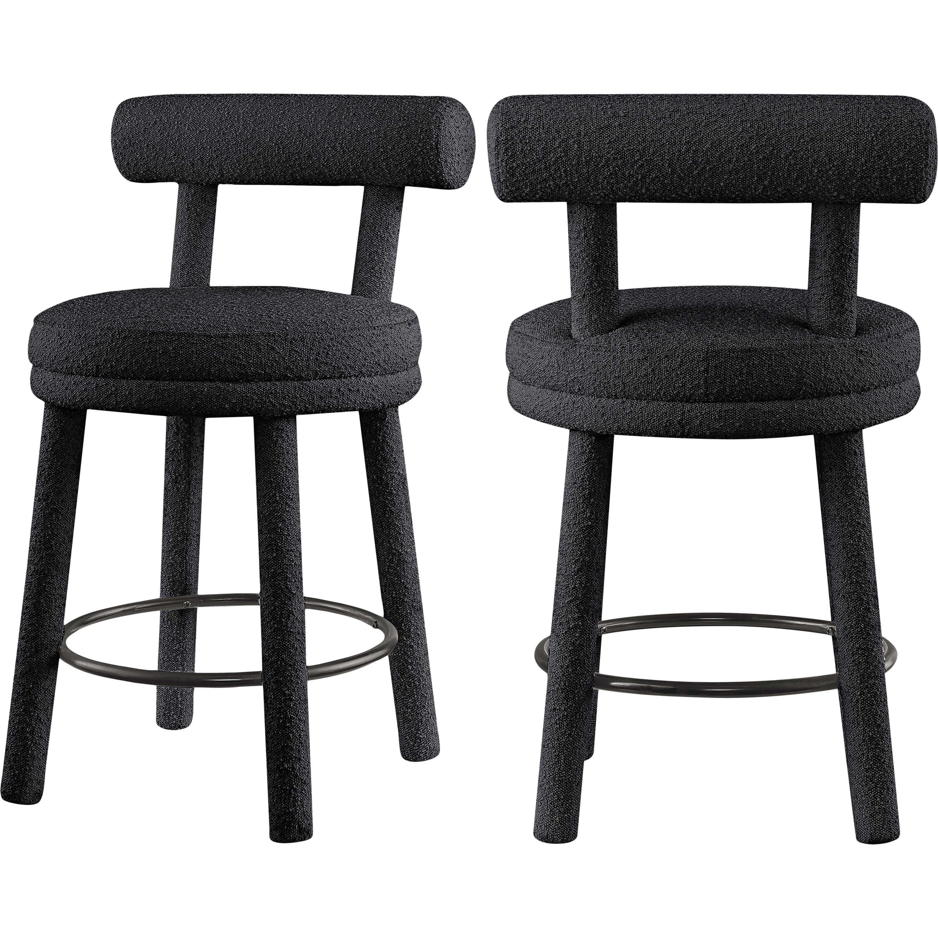 Meridian Parlor Black Boucle Fabric Stool