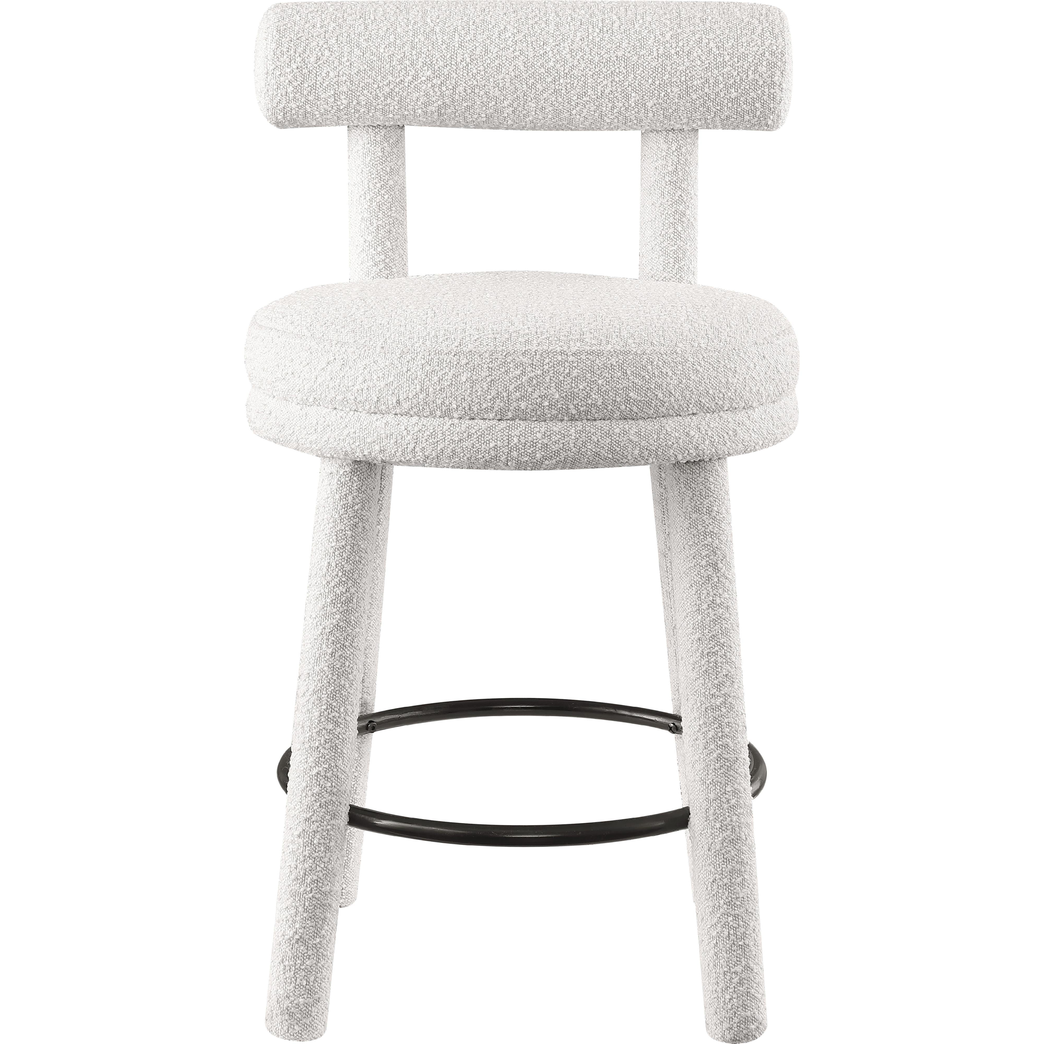 Meridian Parlor Cream Boucle Fabric Stool