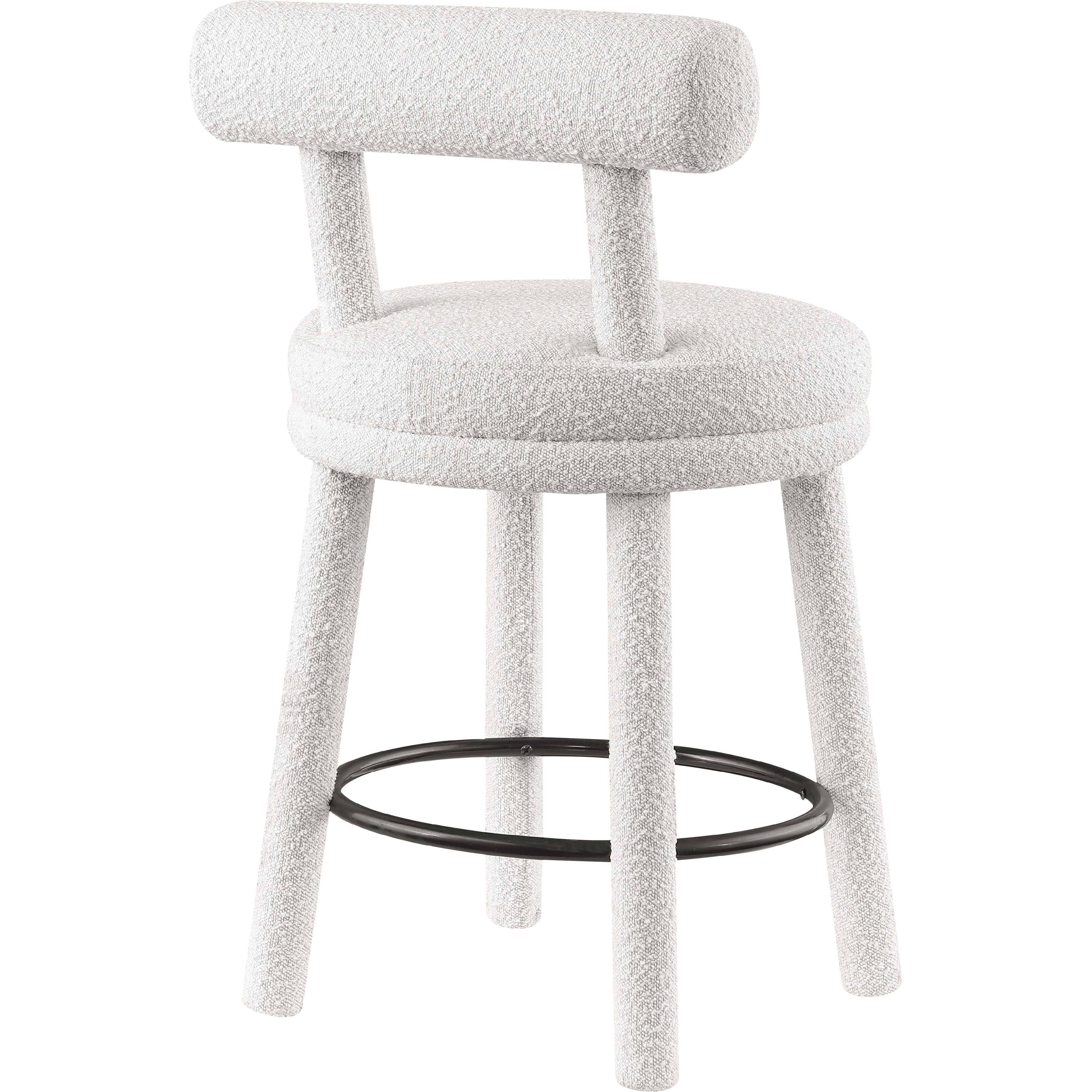 Meridian Parlor Cream Boucle Fabric Stool