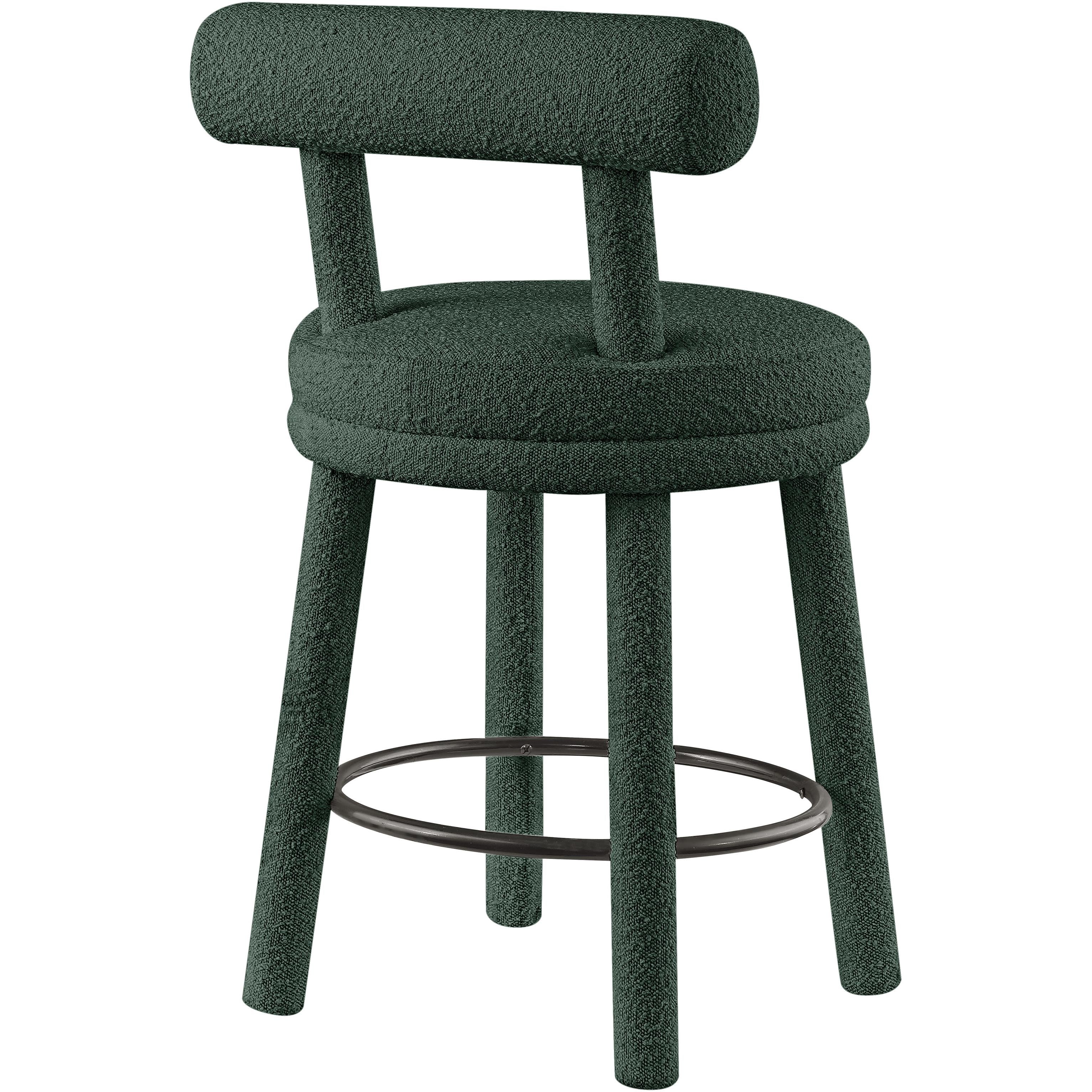 Meridian Parlor Green Boucle Fabric Stool