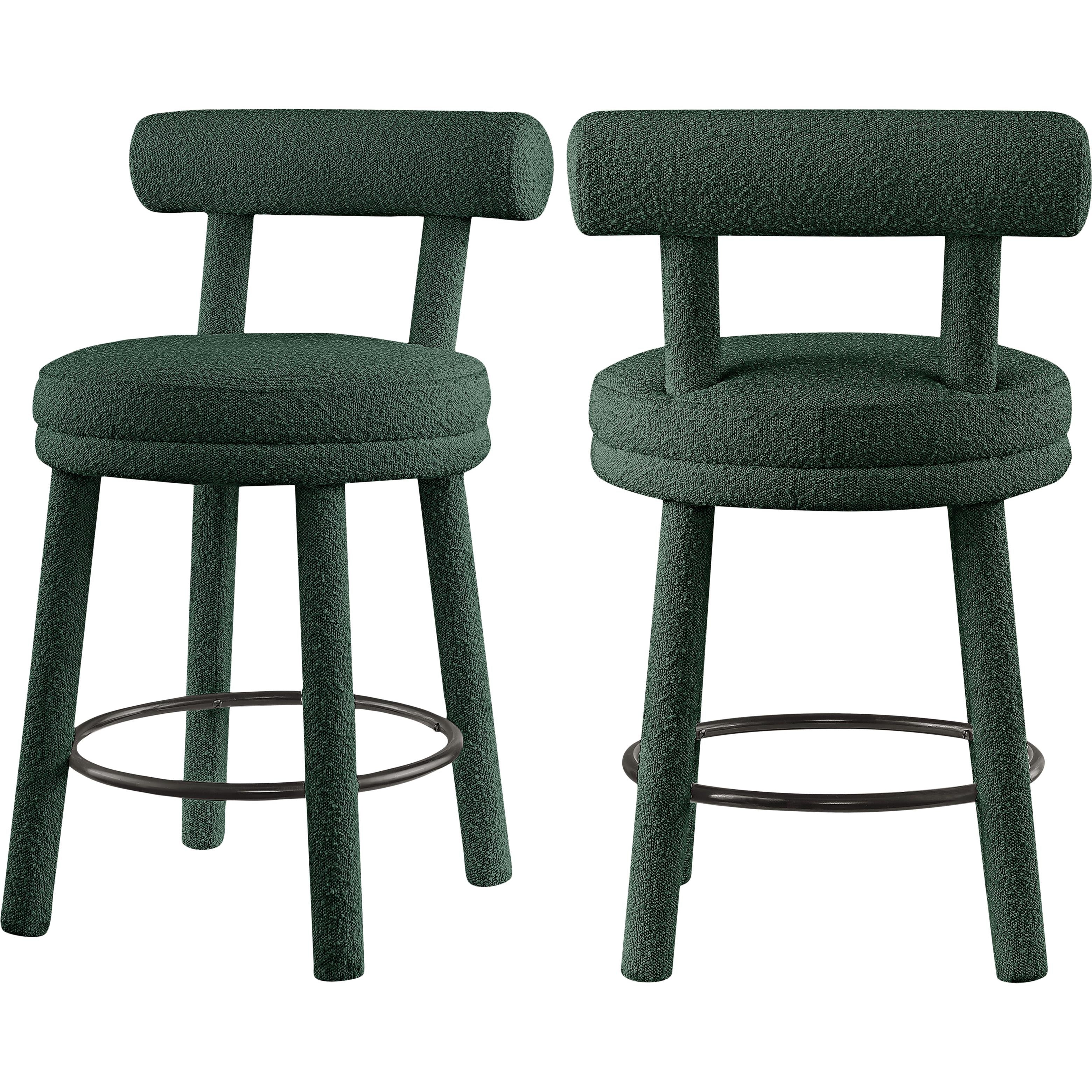 Meridian Parlor Green Boucle Fabric Stool