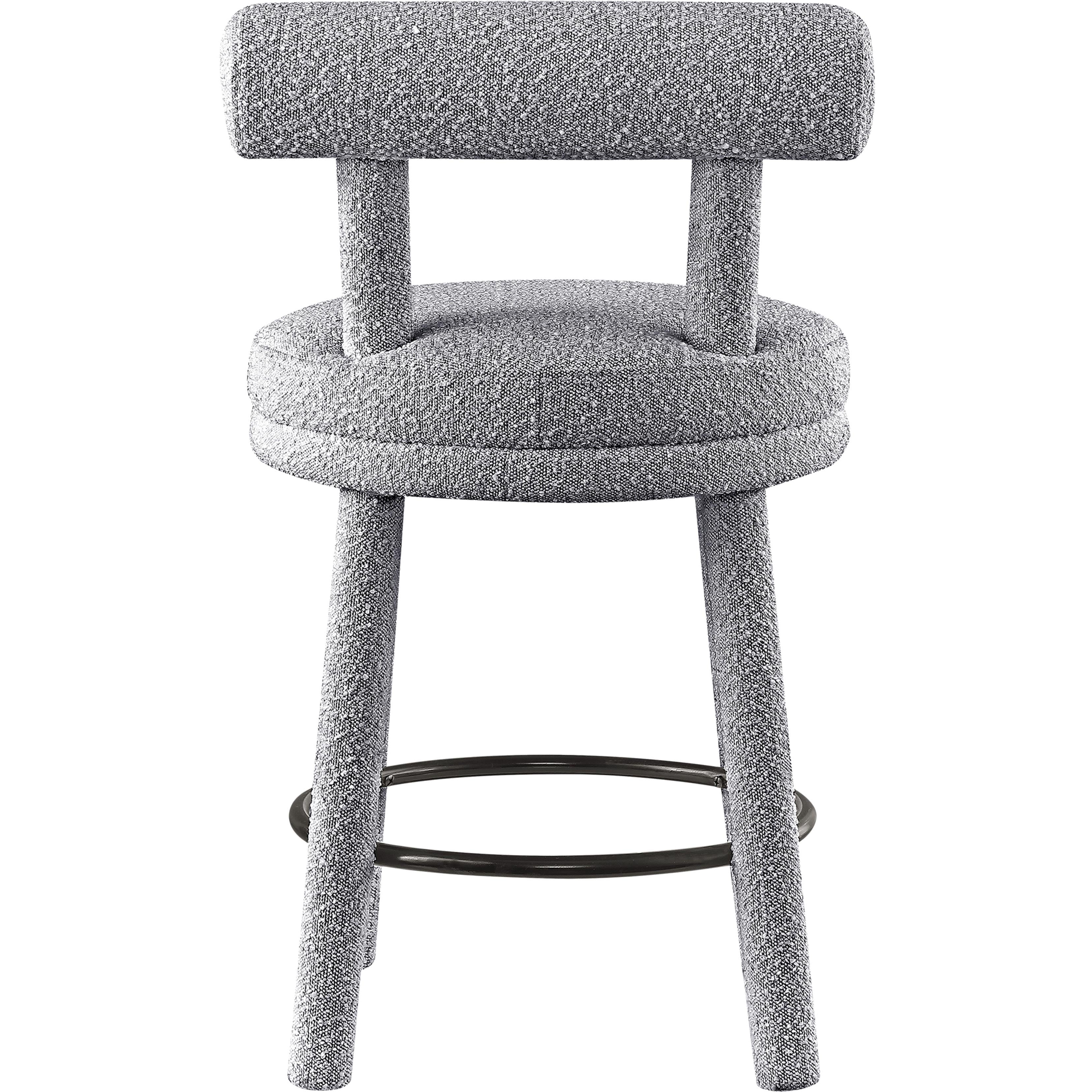 Meridian Parlor Grey Boucle Fabric Stool