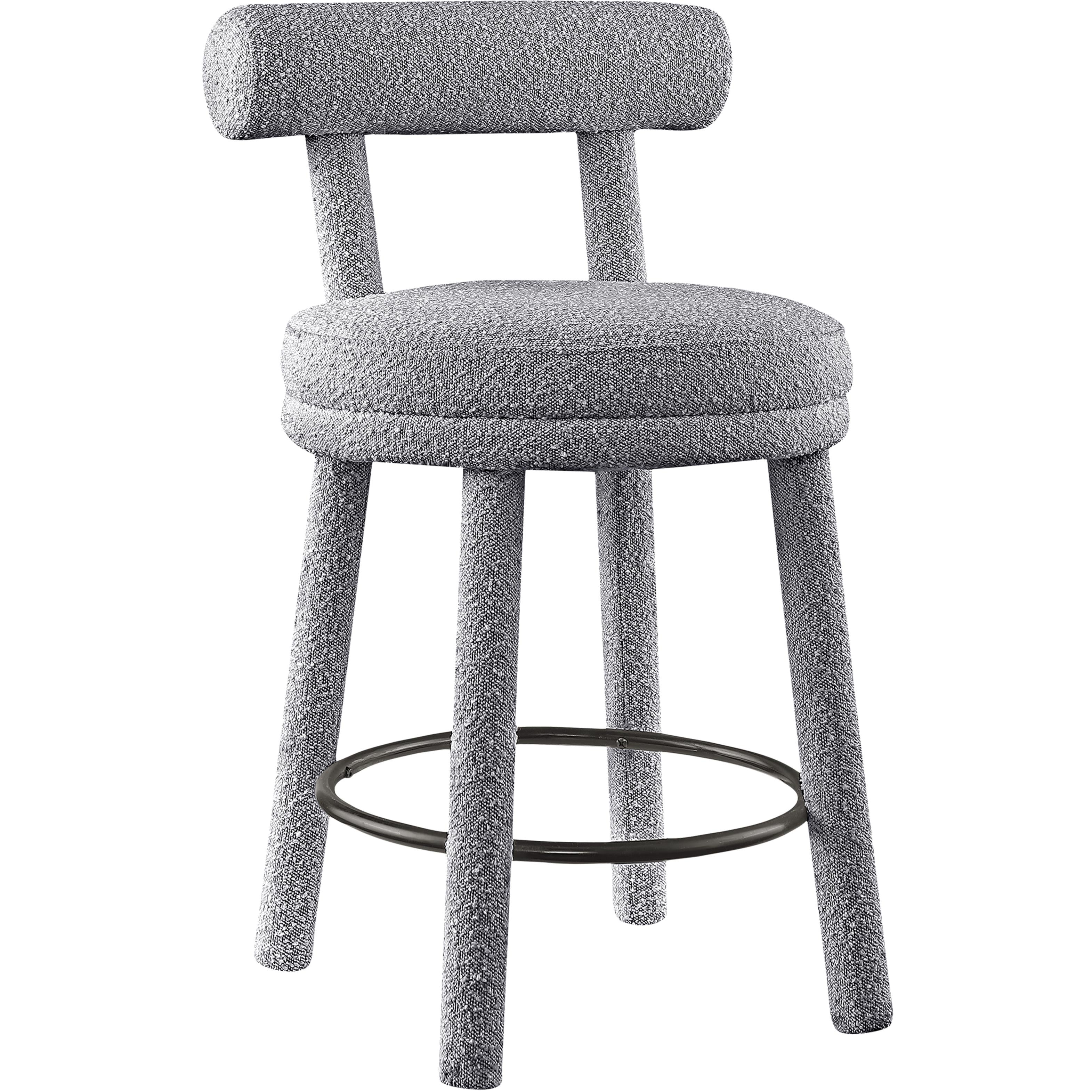 Meridian Parlor Grey Boucle Fabric Stool