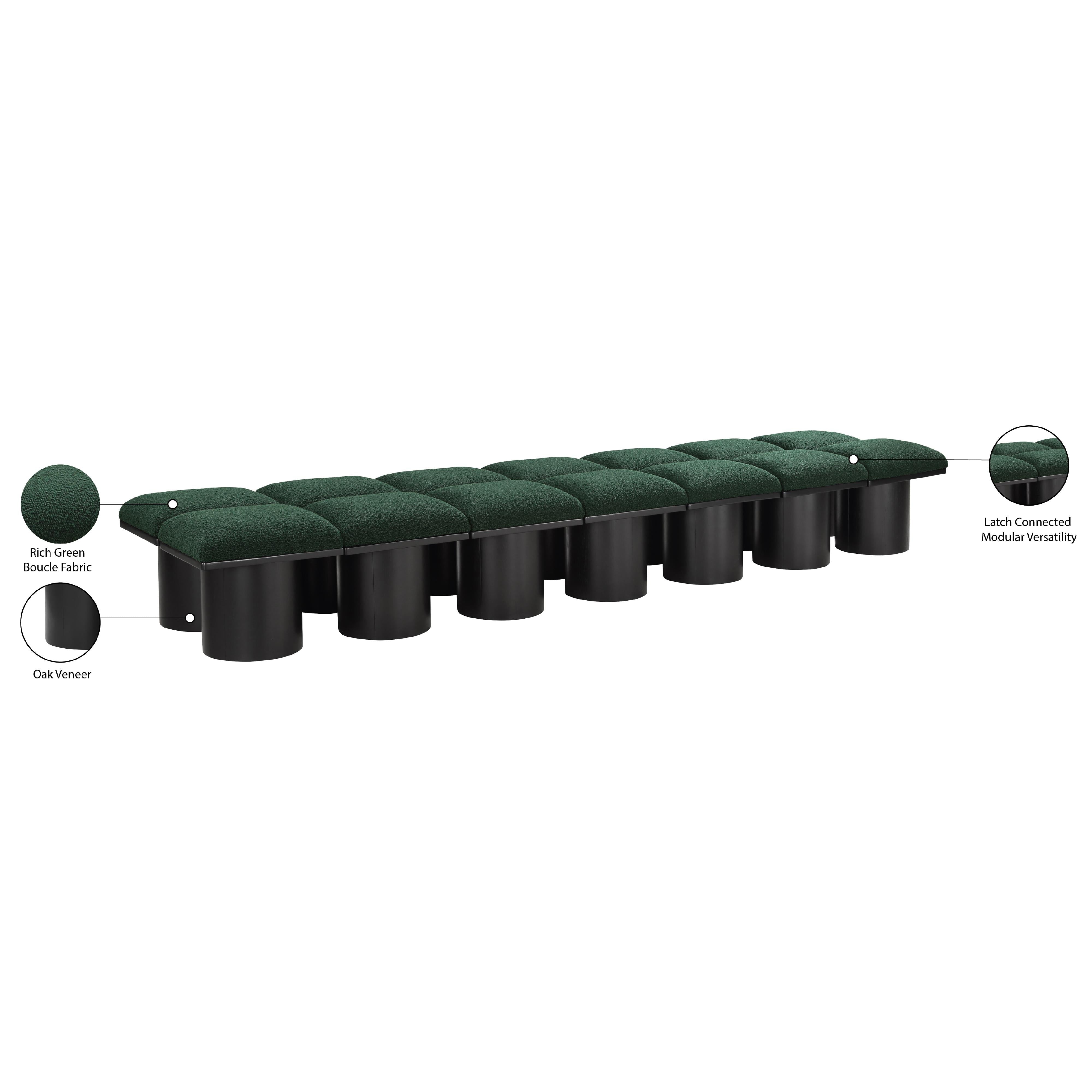 Meridian Pavilion Green Boucle Fabric Bench