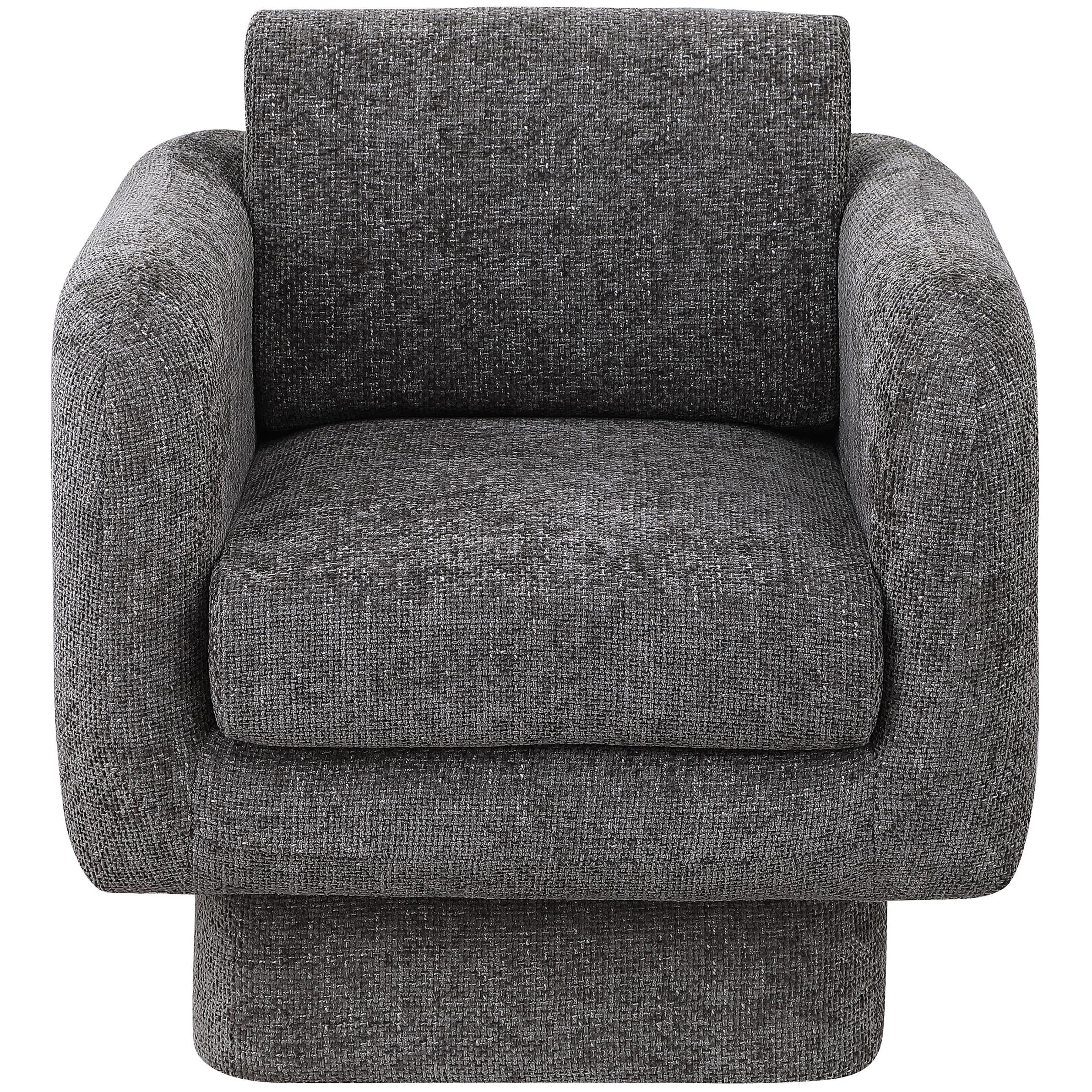 Meridian Alessandra Grey Chenille Fabric Swivel Accent Chair