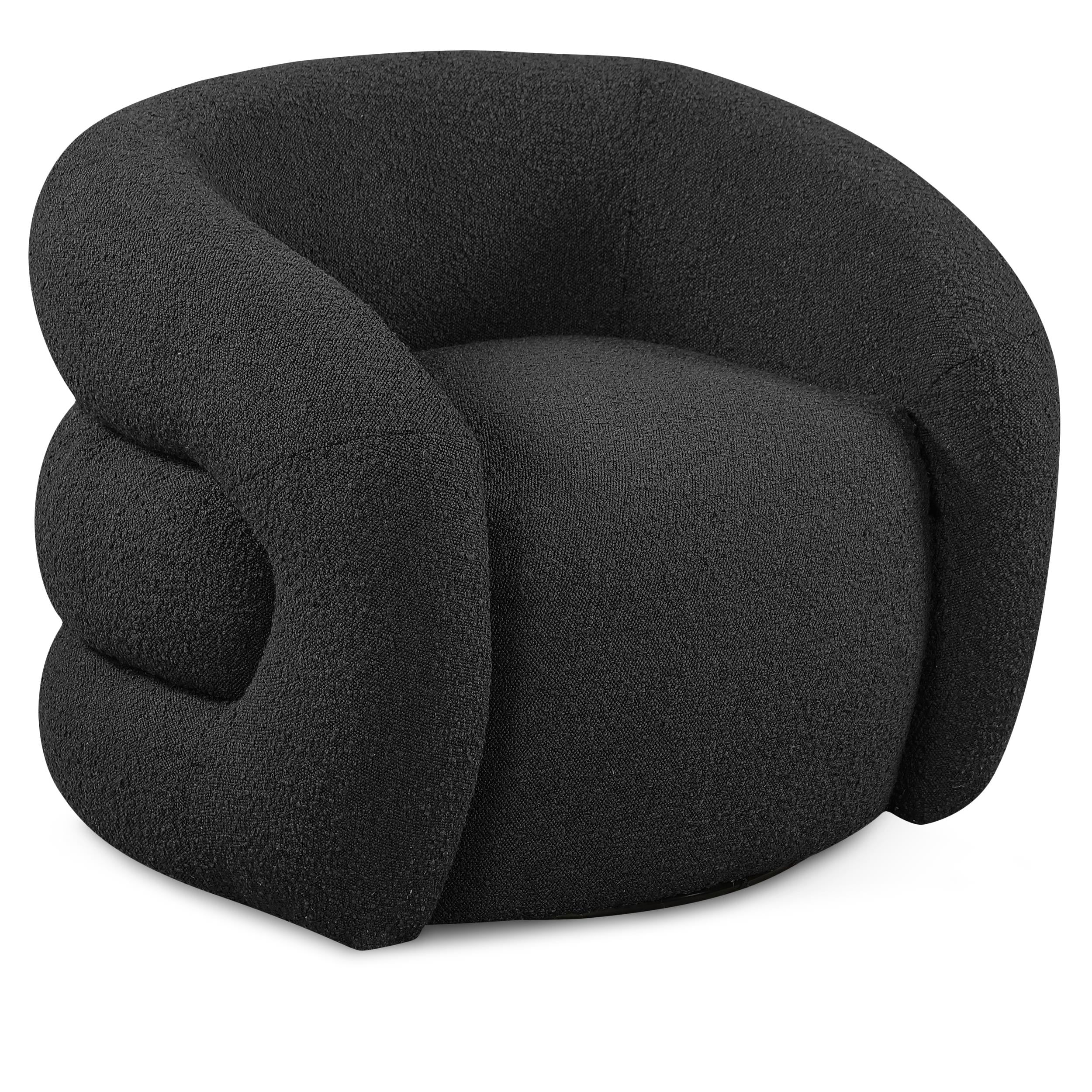 Meridian Roxbury Black Boucle Fabric Swivel Accent Chair