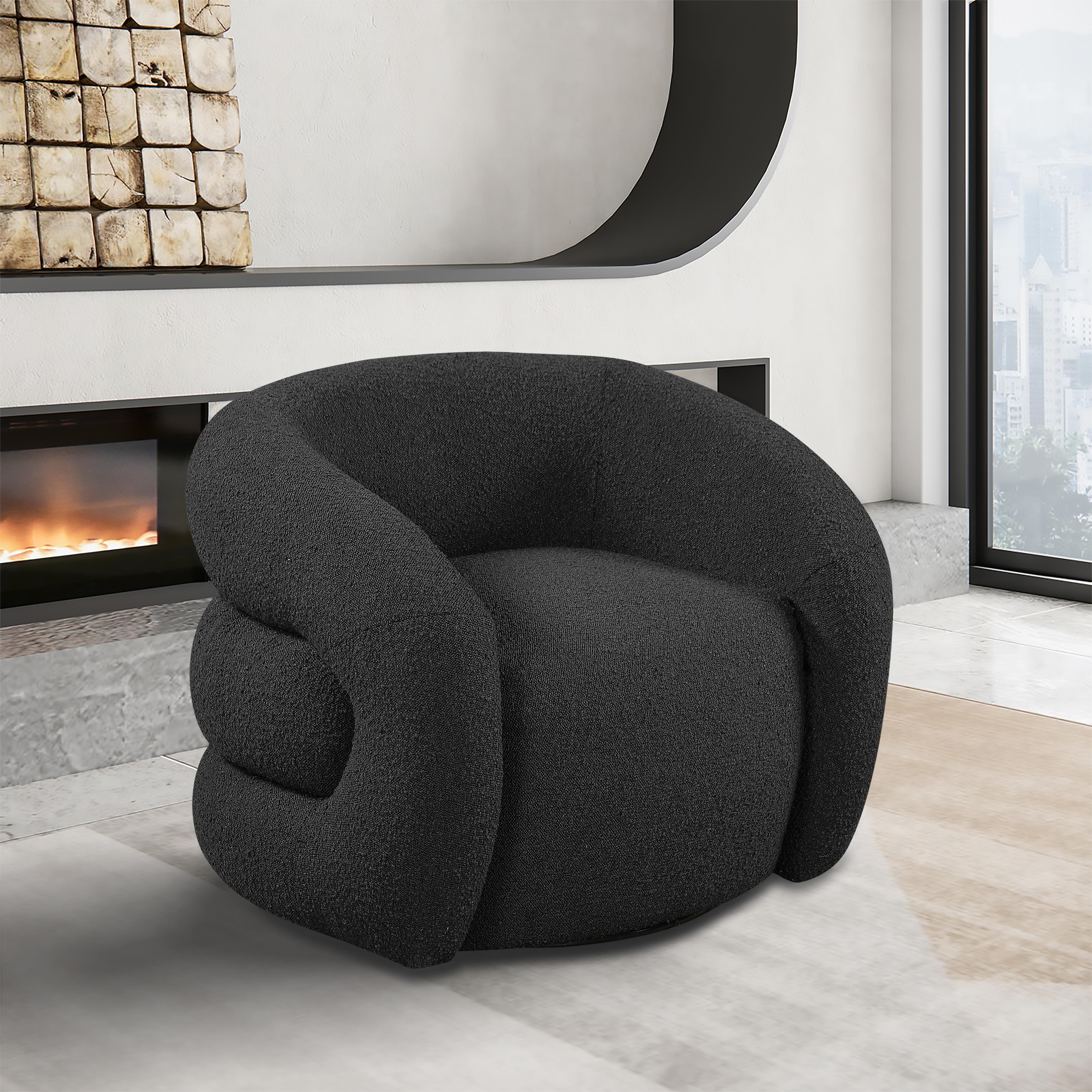 Meridian Roxbury Black Boucle Fabric Swivel Accent Chair