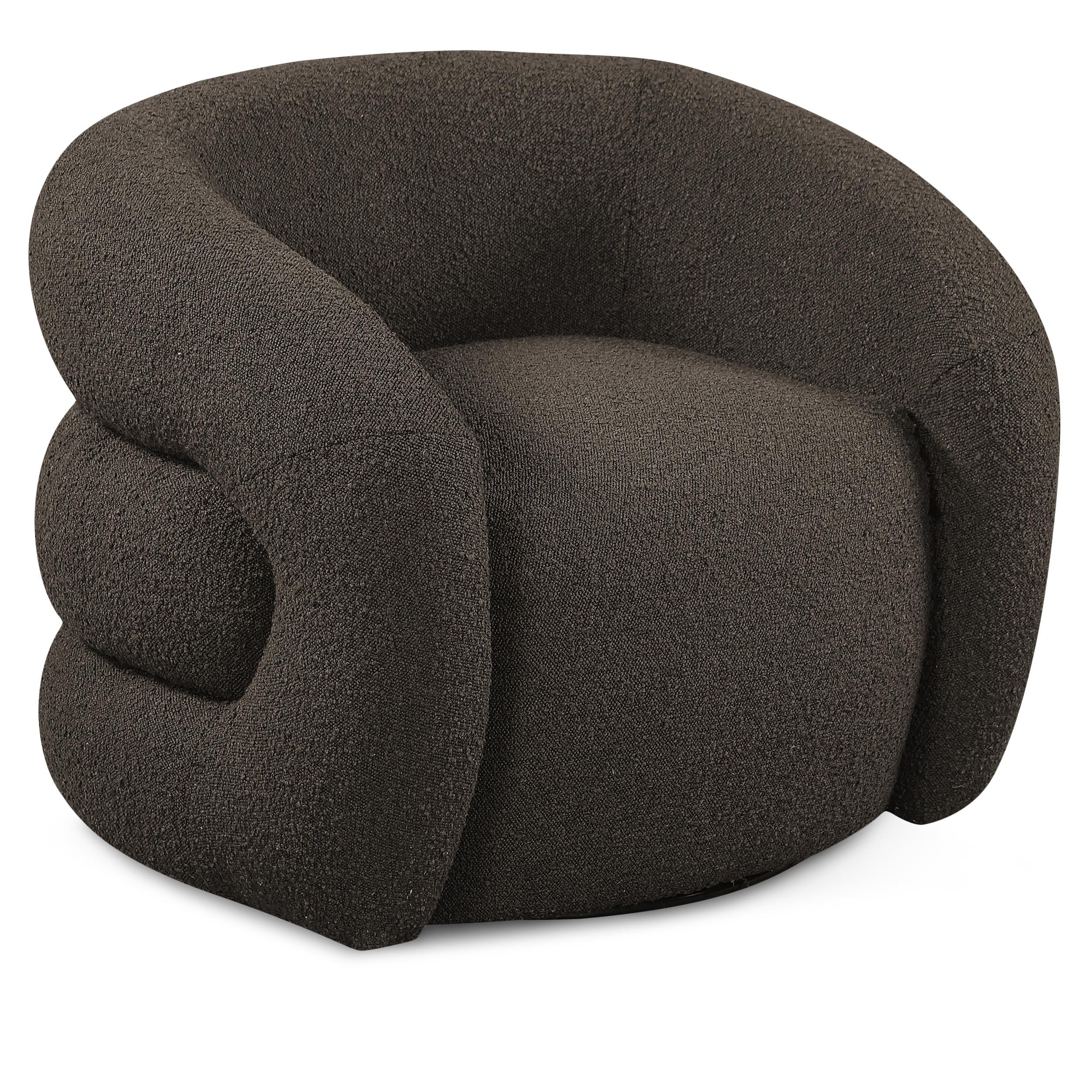 Meridian Roxbury Brown Boucle Fabric Swivel Accent Chair