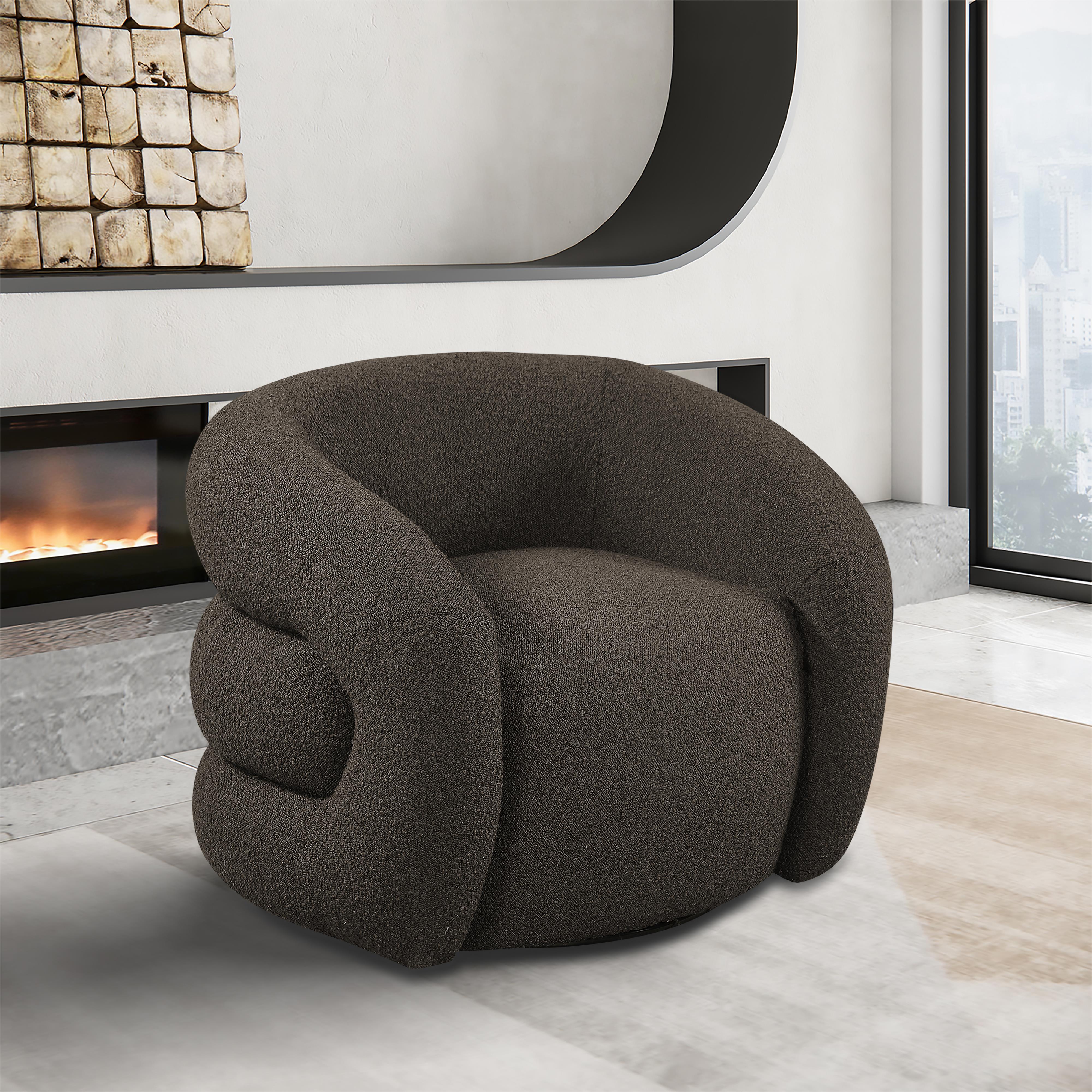 Meridian Roxbury Brown Boucle Fabric Swivel Accent Chair