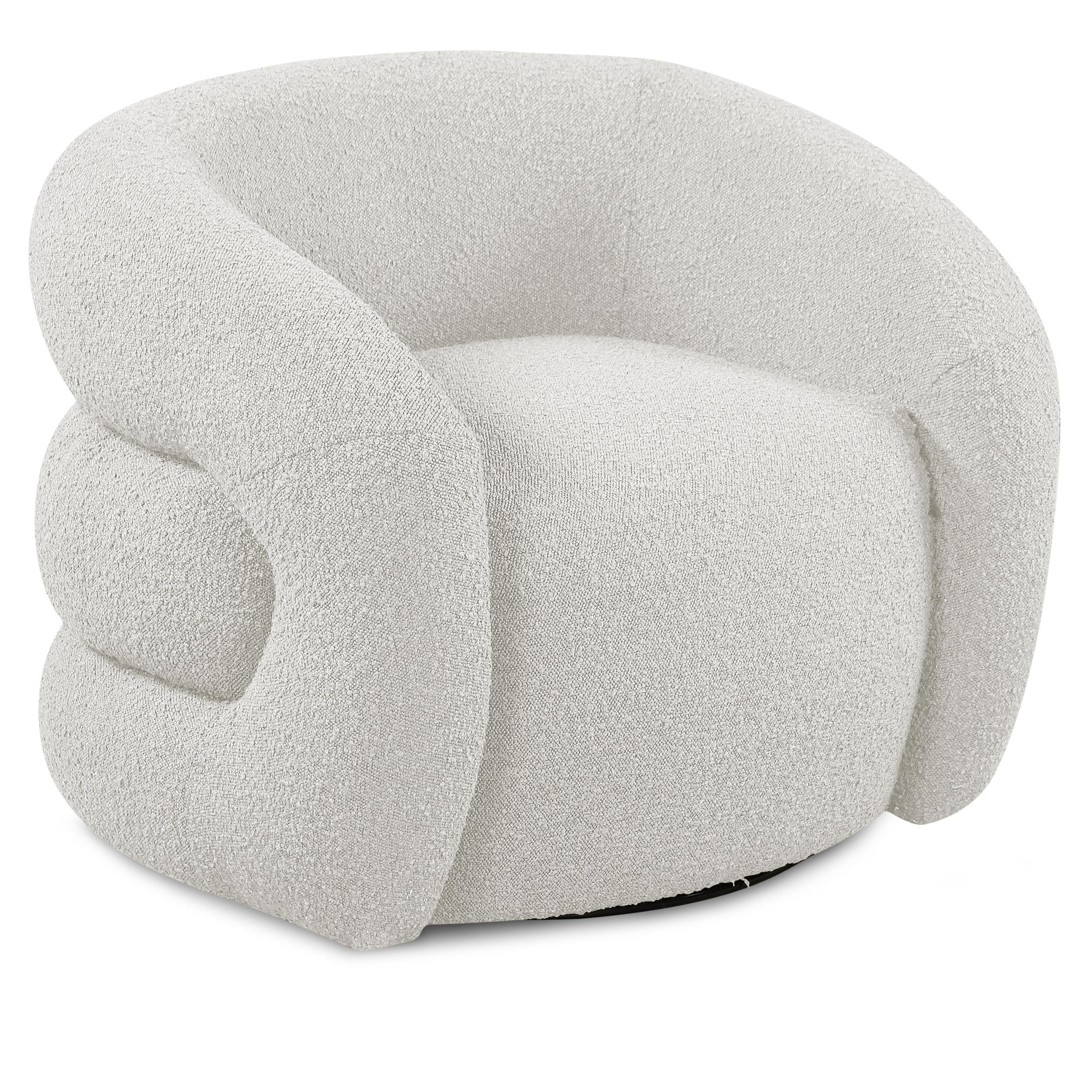 Meridian Roxbury Cream Boucle Fabric Swivel Accent Chair