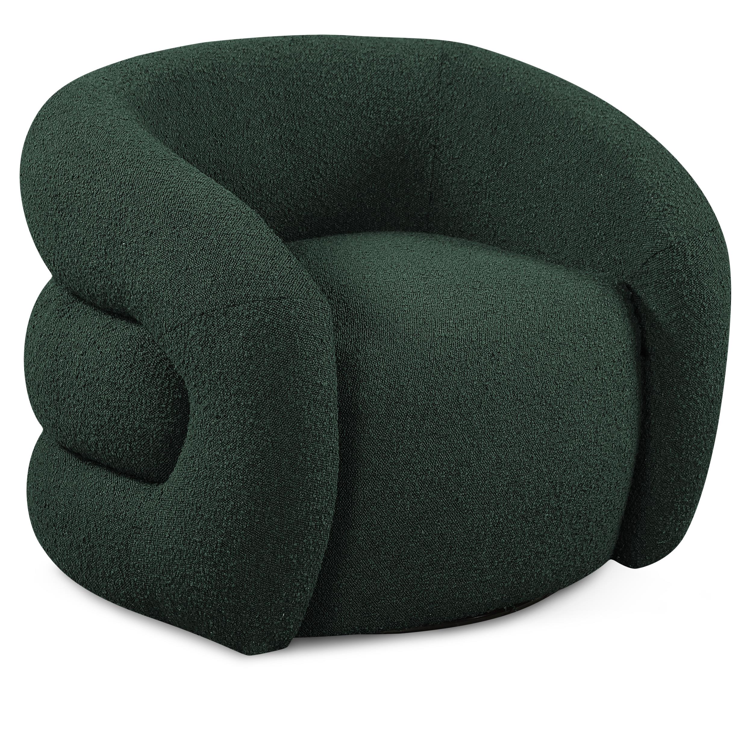 Meridian Roxbury Green Boucle Fabric Swivel Accent Chair
