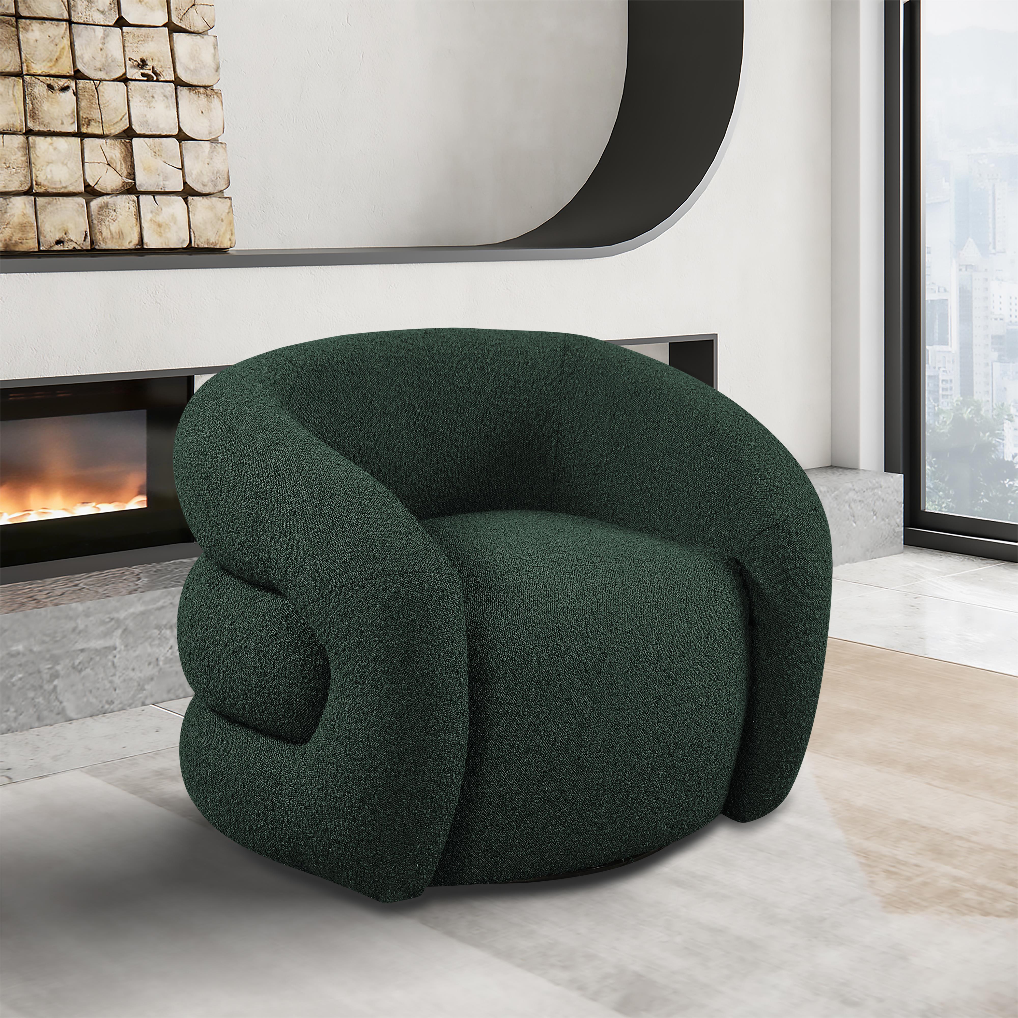 Meridian Roxbury Green Boucle Fabric Swivel Accent Chair