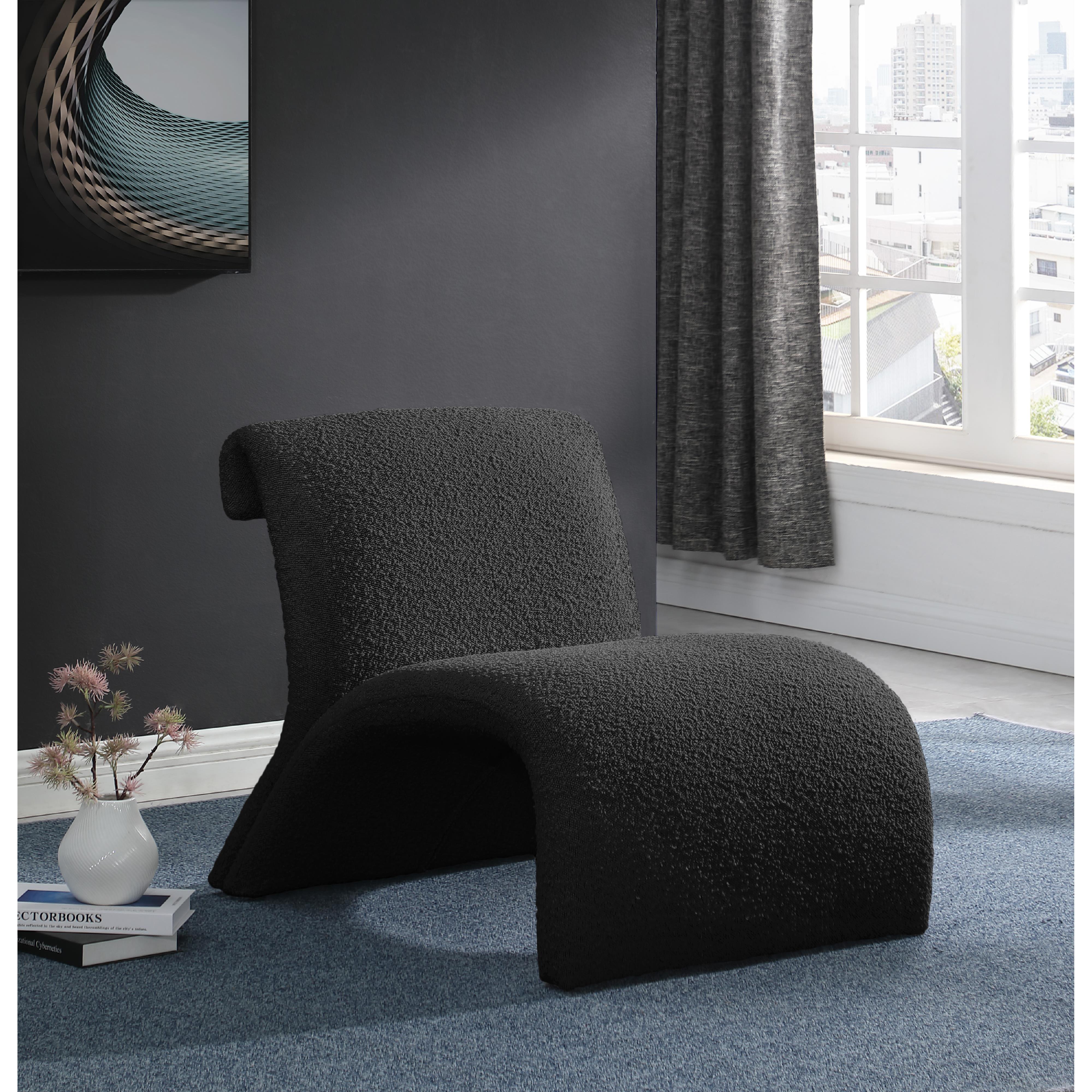 Meridian Mulberry Black Boucle Fabric Accent Chair