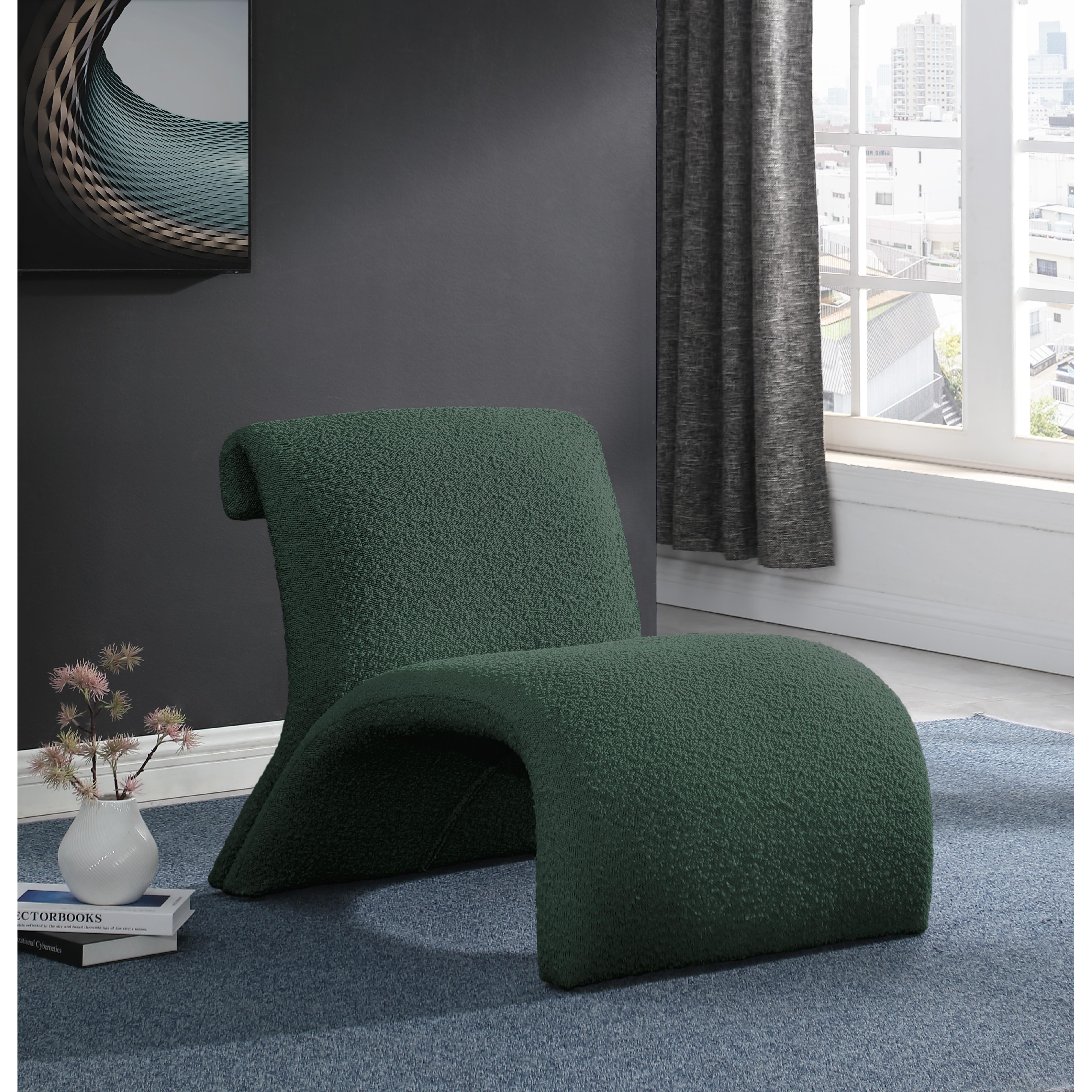 Meridian Mulberry Green Boucle Fabric Accent Chair