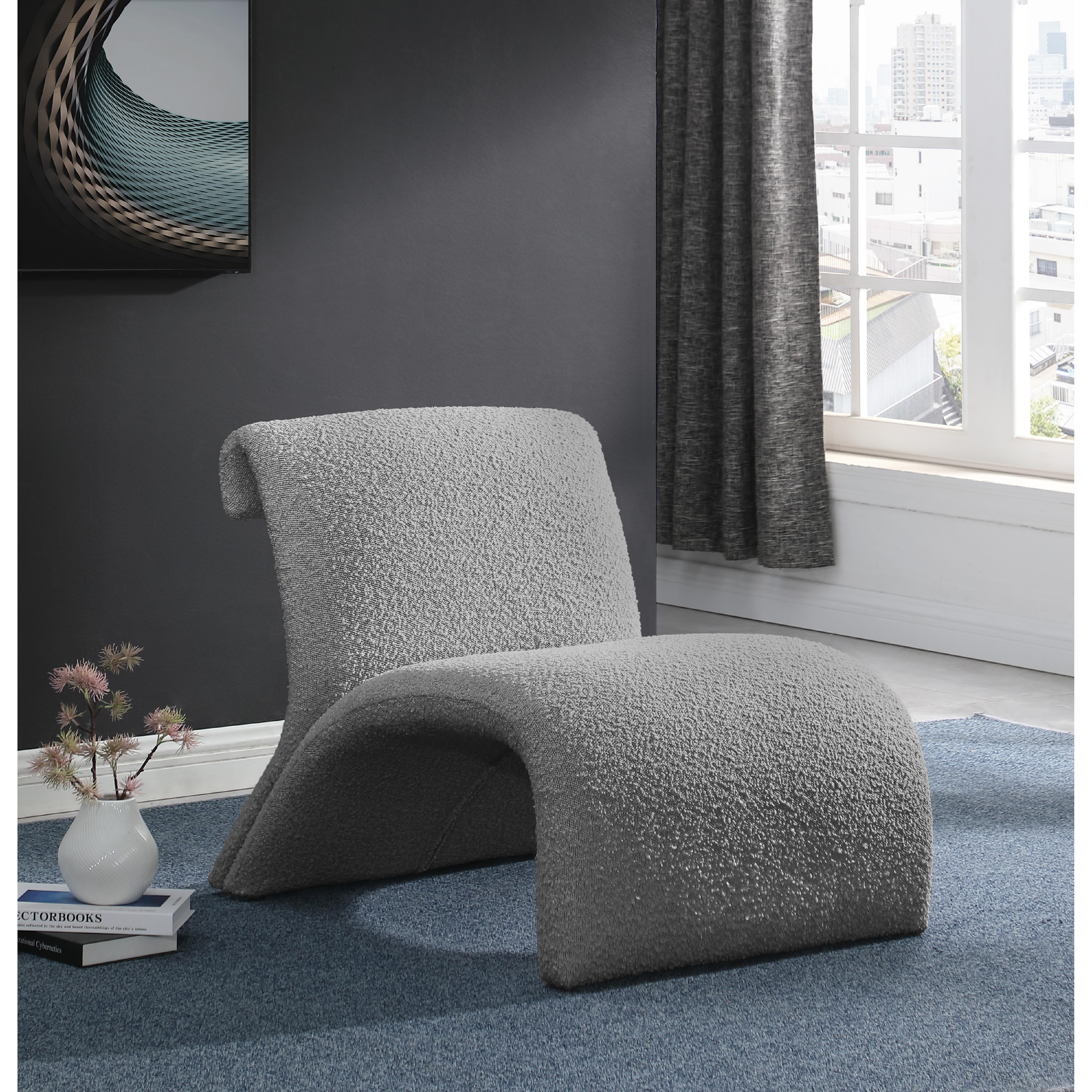 Meridian Mulberry Grey Boucle Fabric Accent Chair