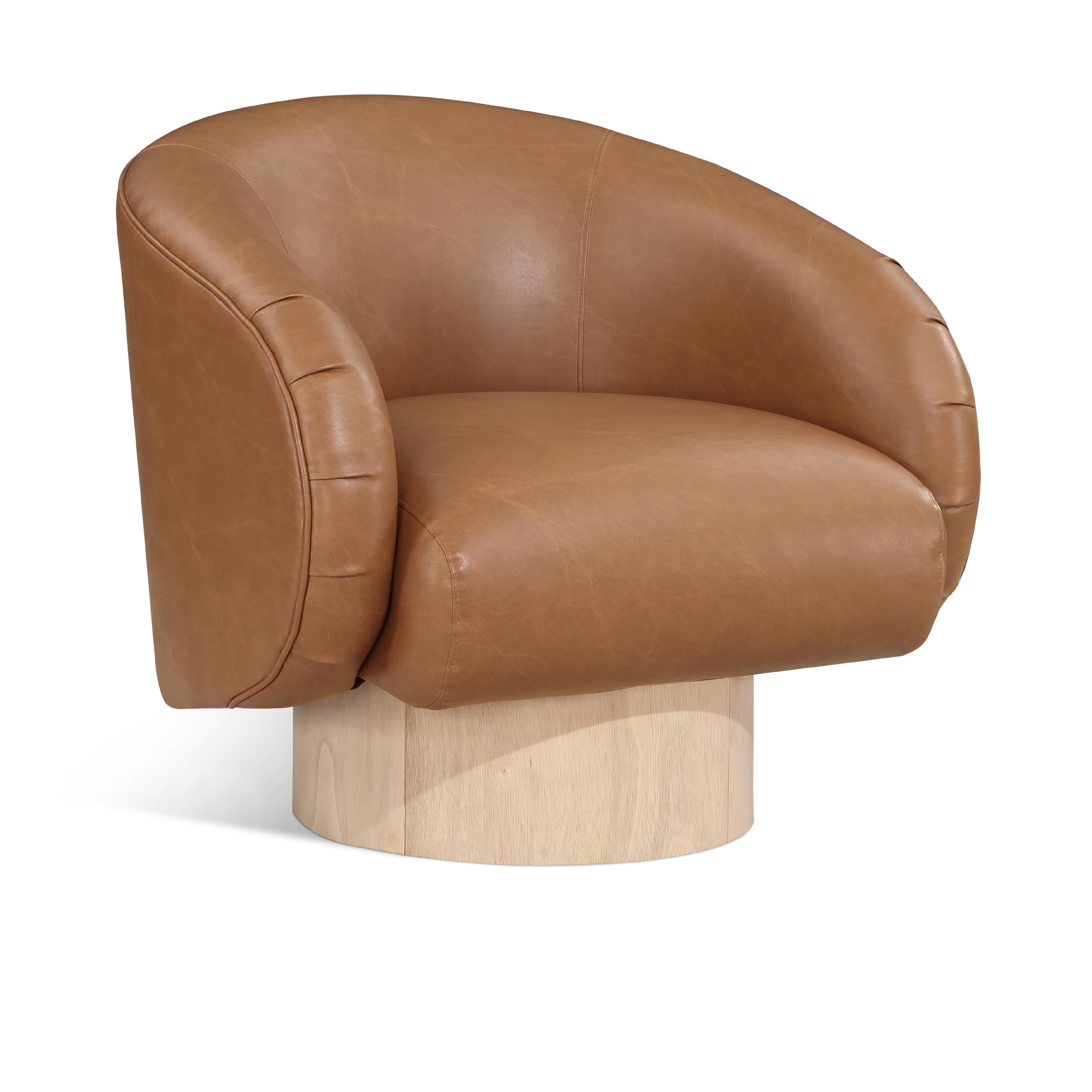 Meridian Gibson Cognac Vegan Leather Swivel Accent Chair