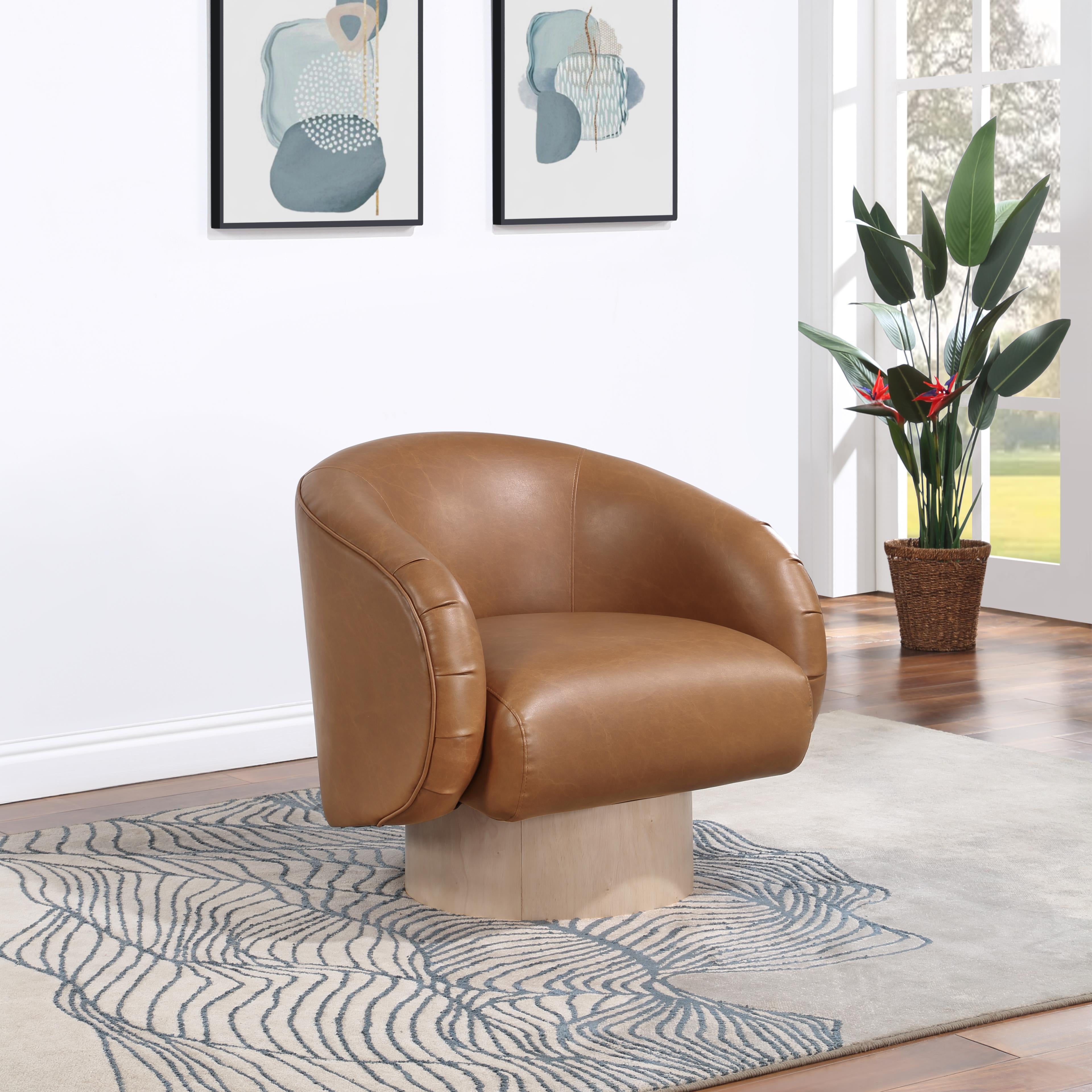 Meridian Gibson Cognac Vegan Leather Swivel Accent Chair