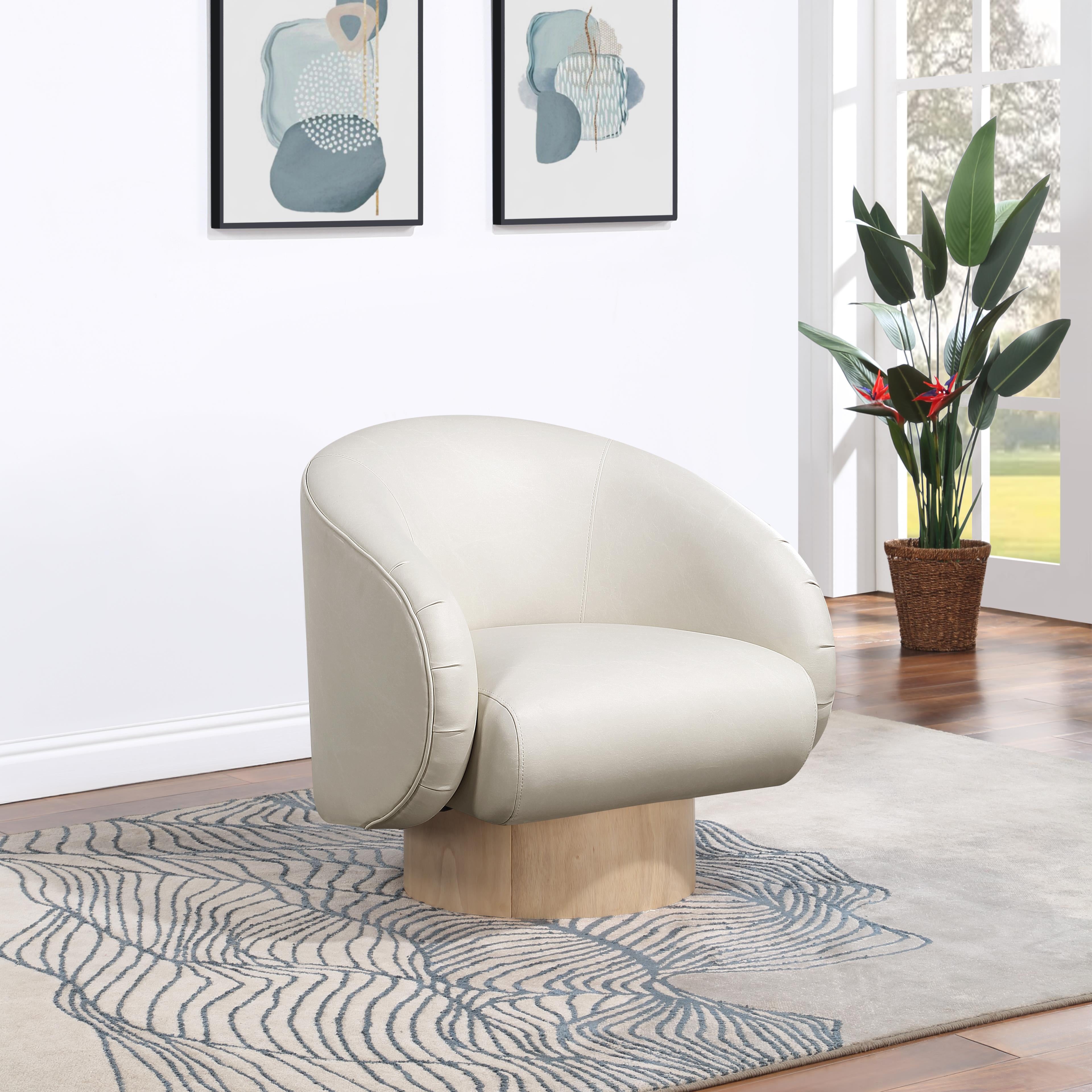 Meridian Gibson Cream Vegan Leather Swivel Accent Chair