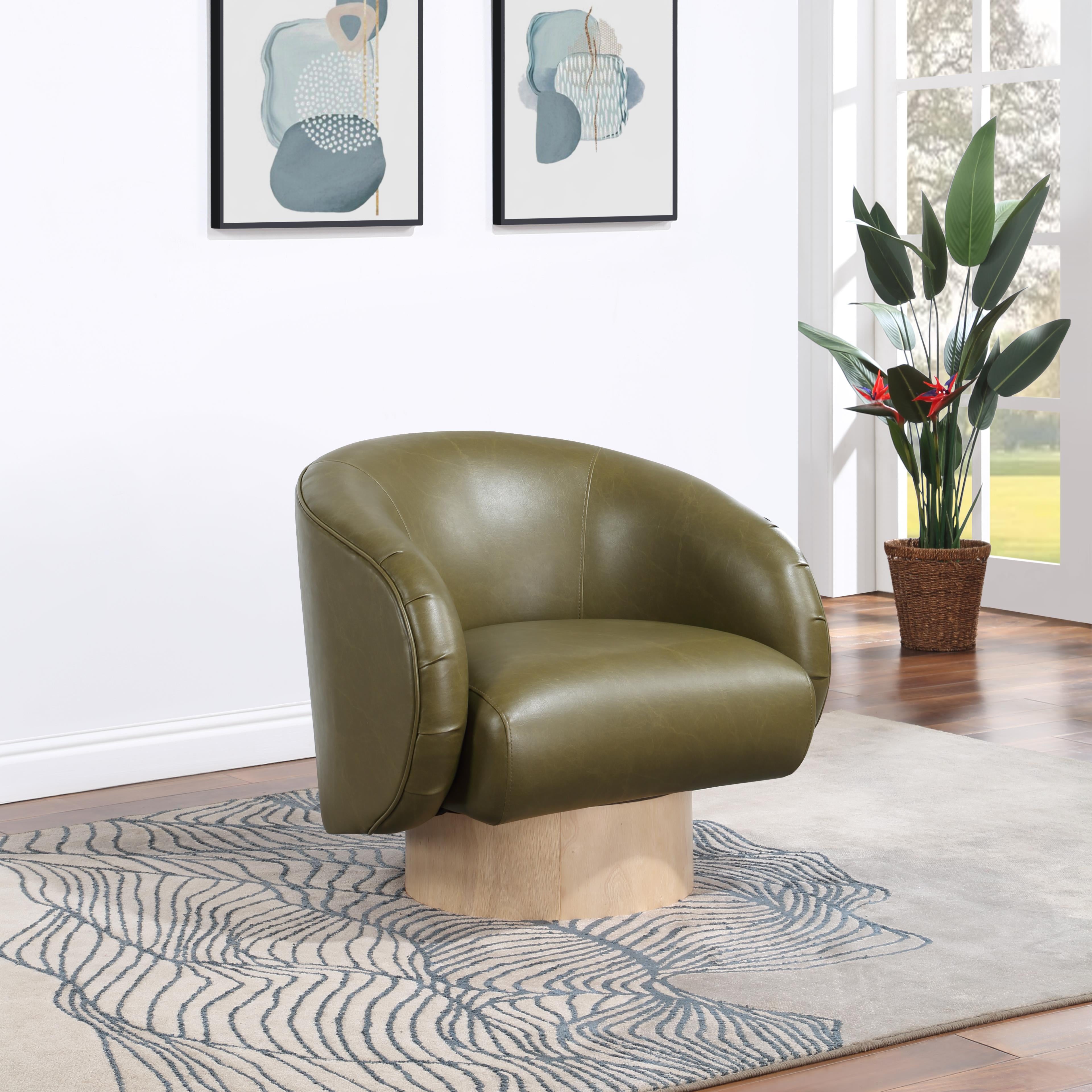 Meridian Gibson Olive Vegan Leather Swivel Accent Chair