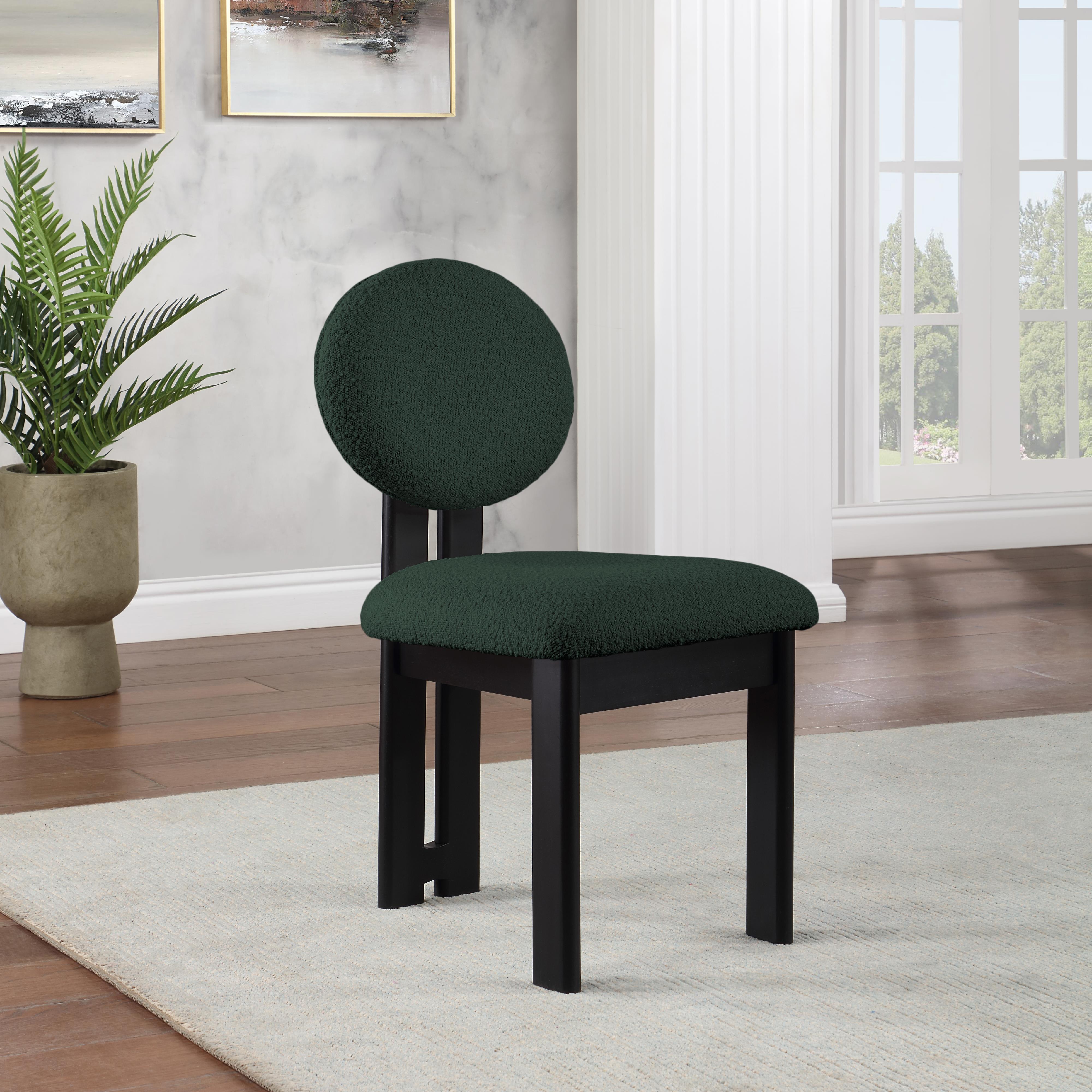 Meridian Napa Green Boucle Fabric Dining Chair