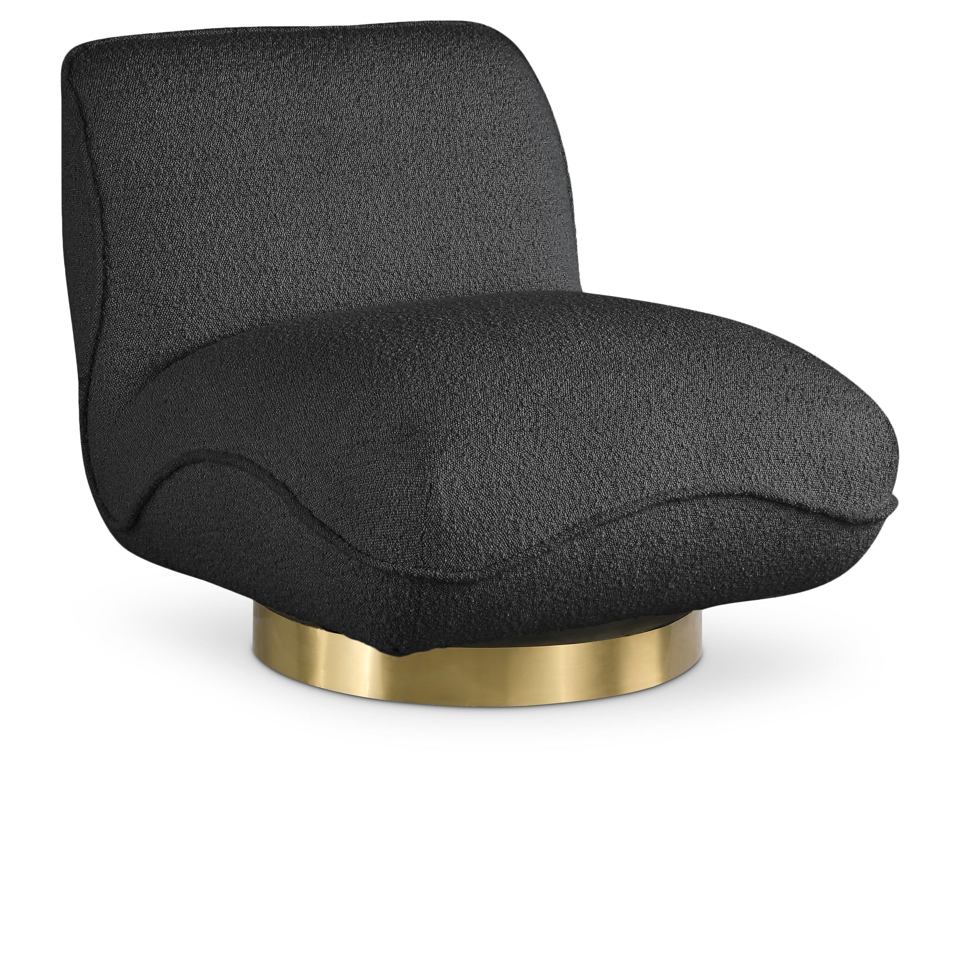 Meridian Geneva Black Boucle Fabric Swivel Accent Chair
