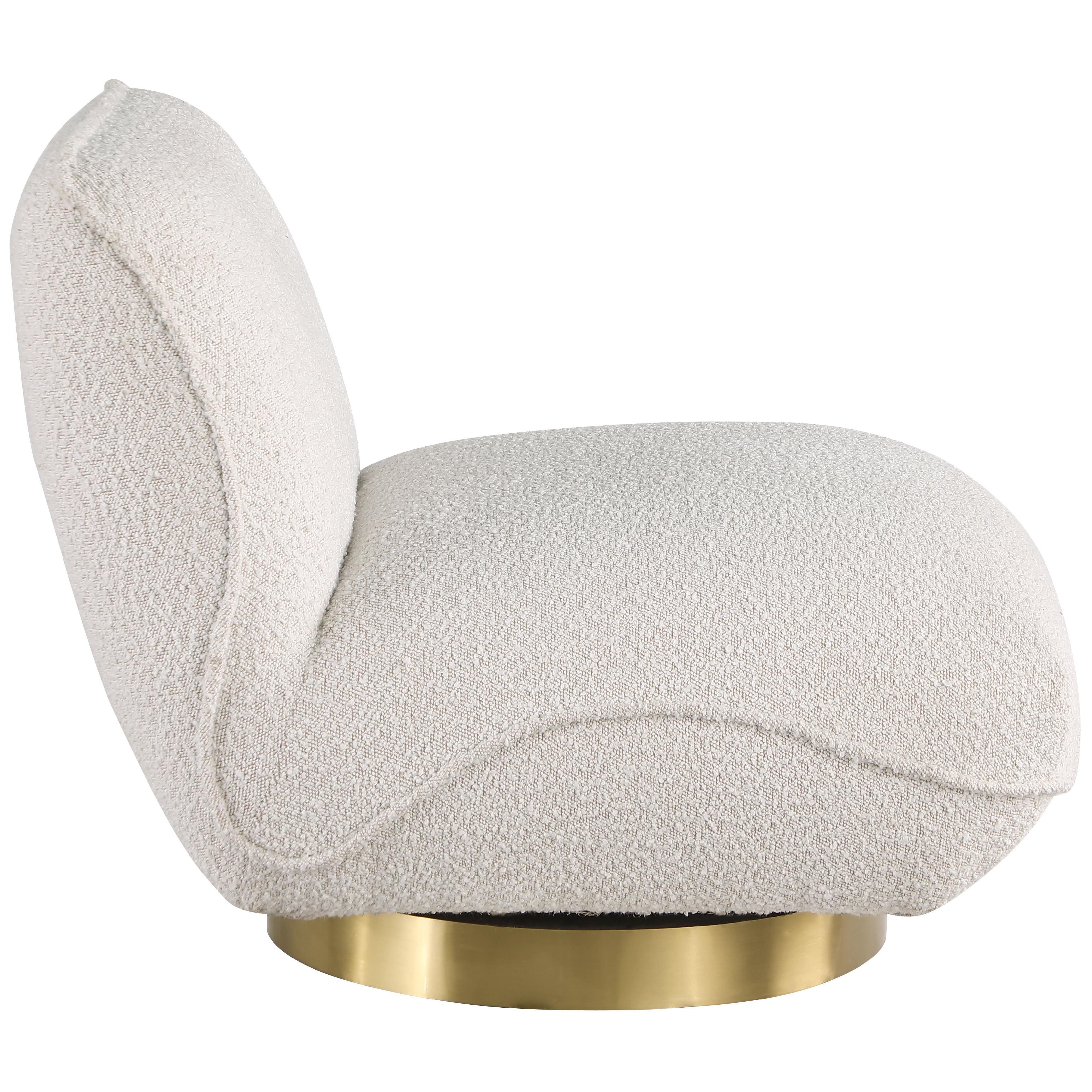 Meridian Geneva Cream Boucle Fabric Swivel Accent Chair