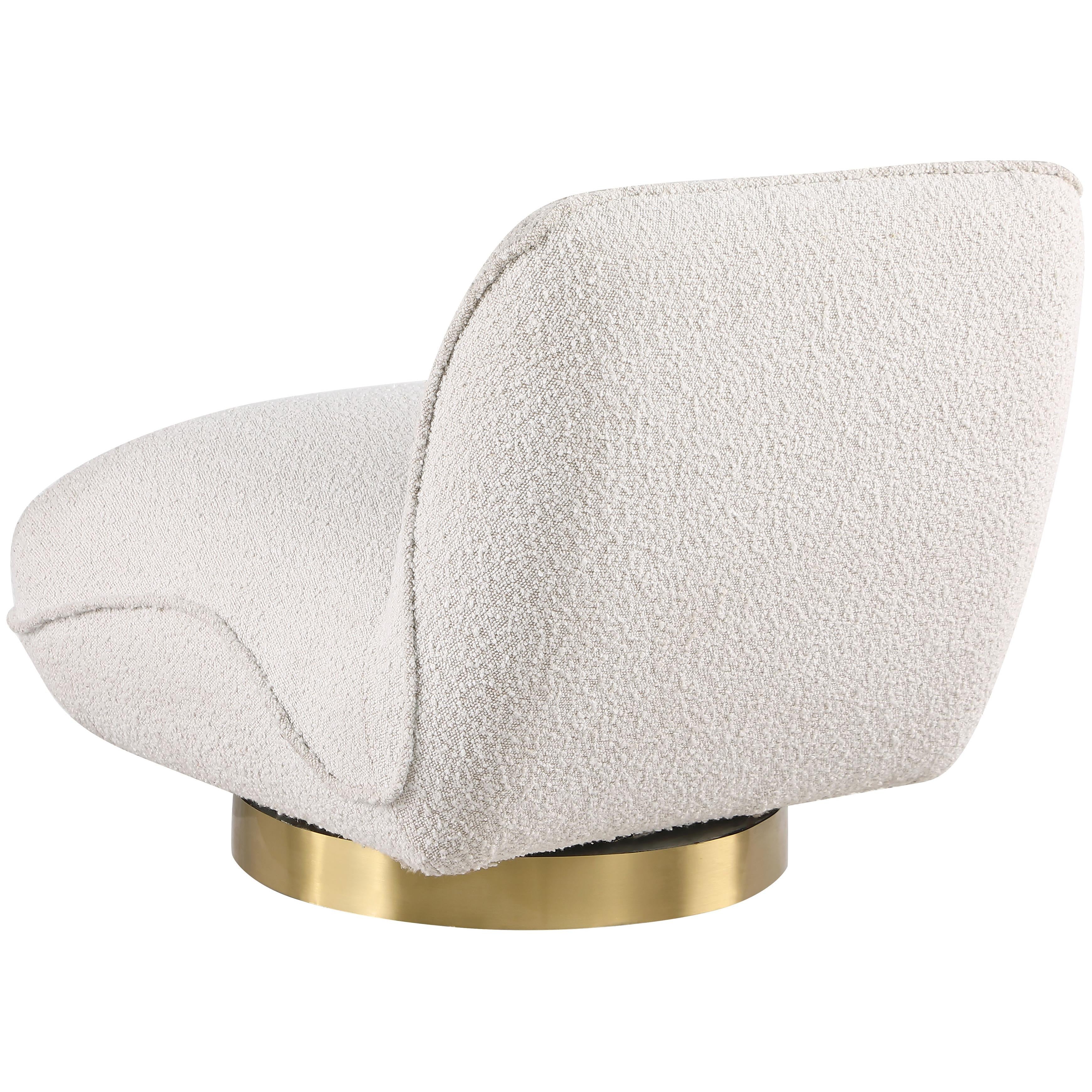 Meridian Geneva Cream Boucle Fabric Swivel Accent Chair