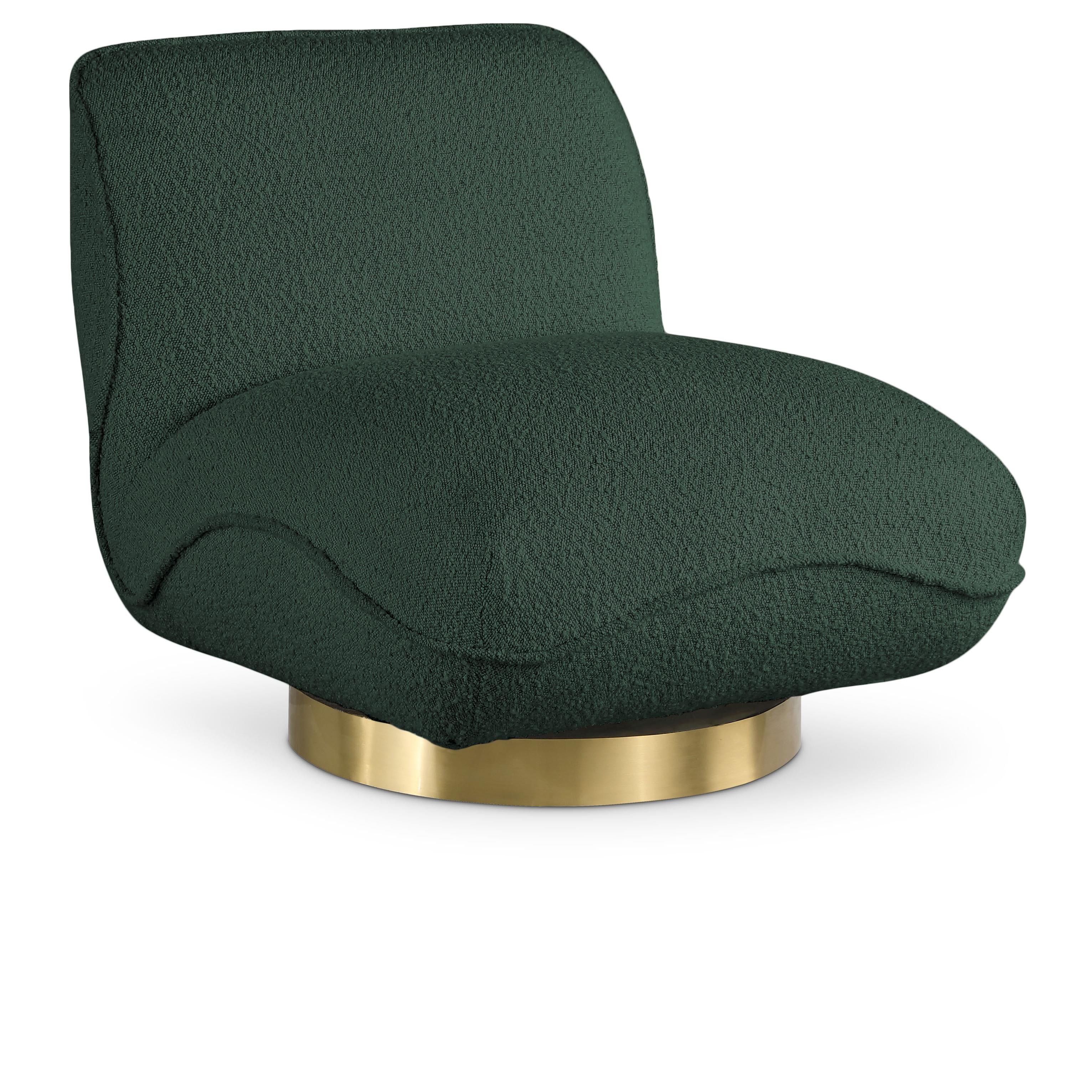 Meridian Geneva Green Boucle Fabric Swivel Accent Chair