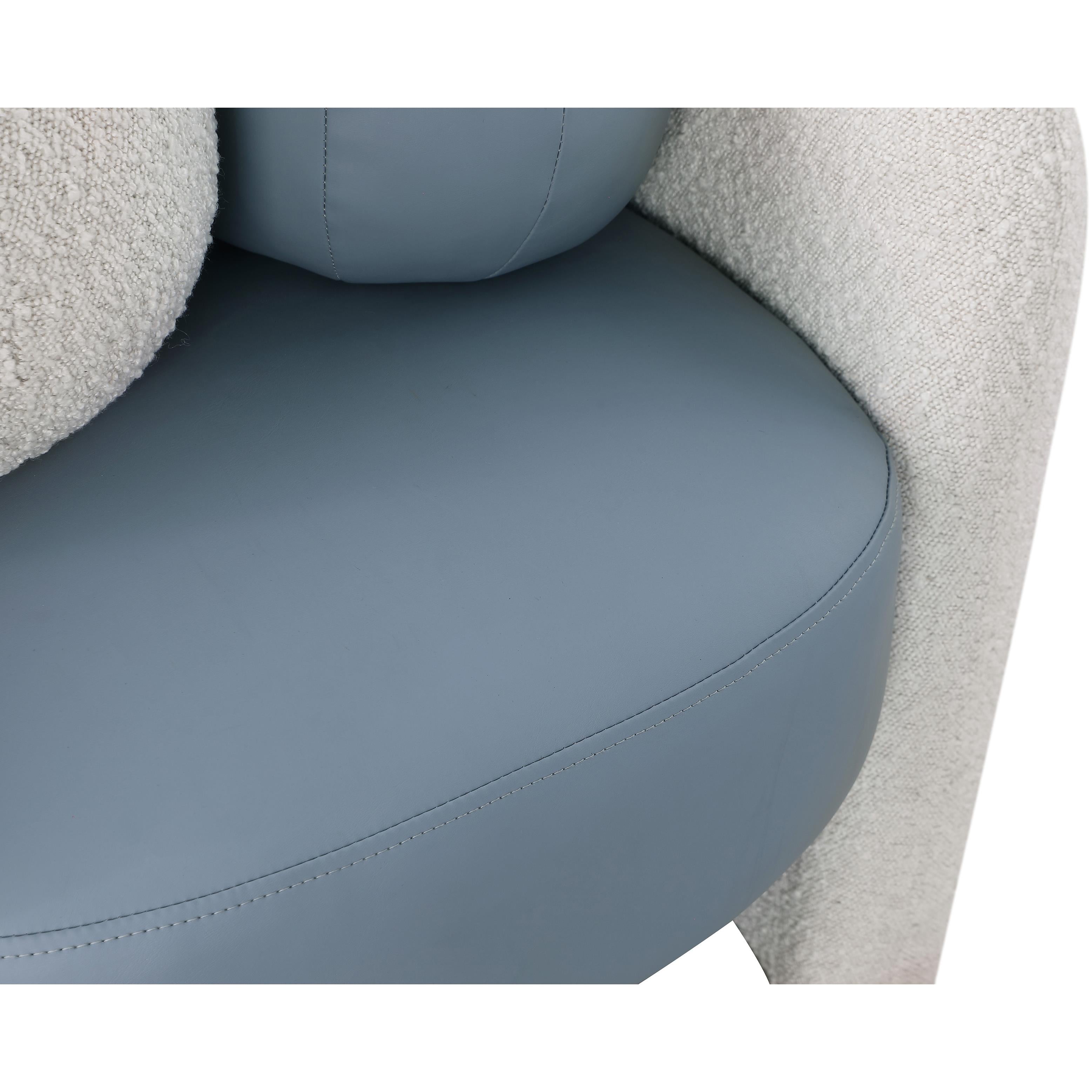 Meridian Acadia Blue Vegan Leather / Cream Boucle Fabric Accent Chair