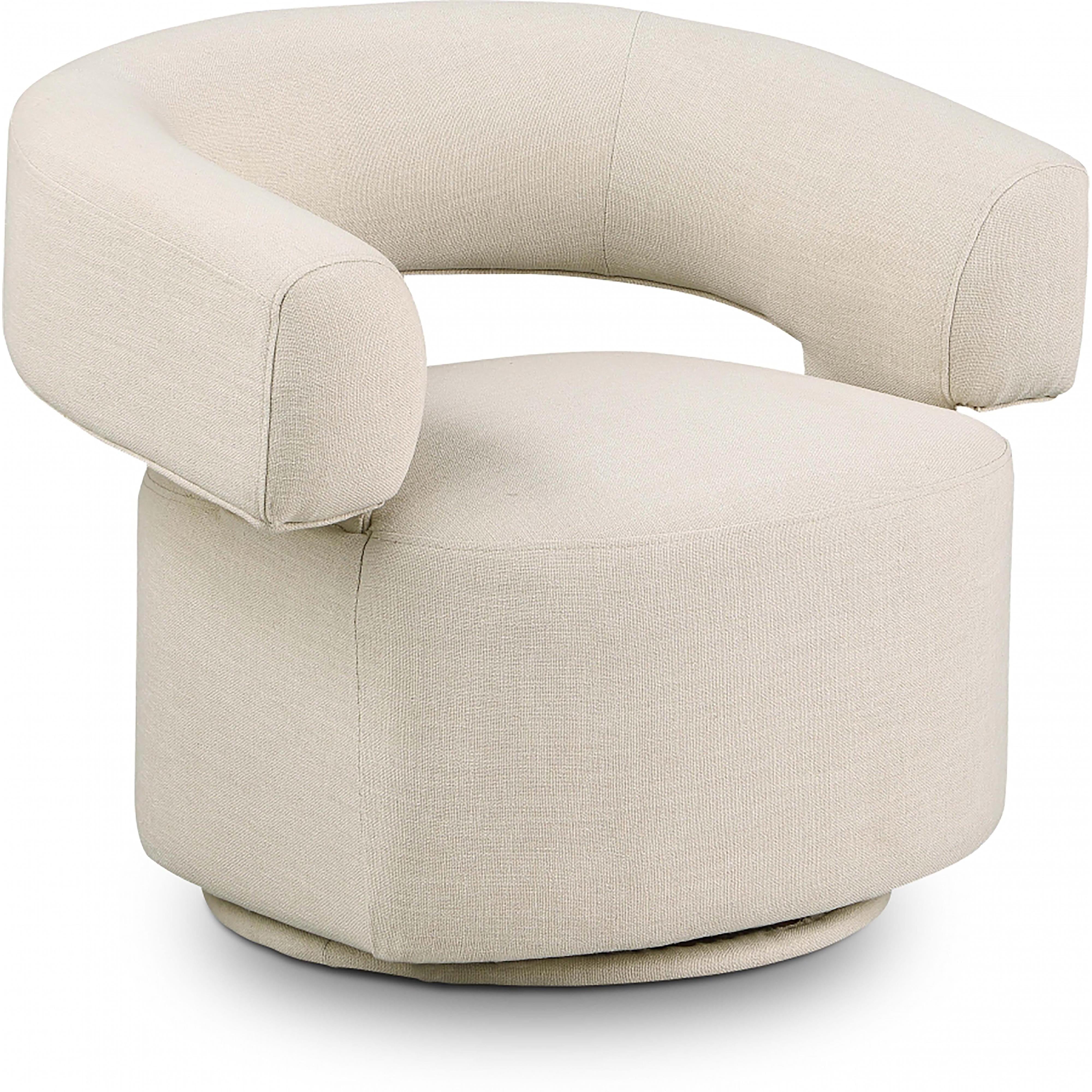 Meridian Niya Beige Linen Textured Fabric Swivel Accent Chair