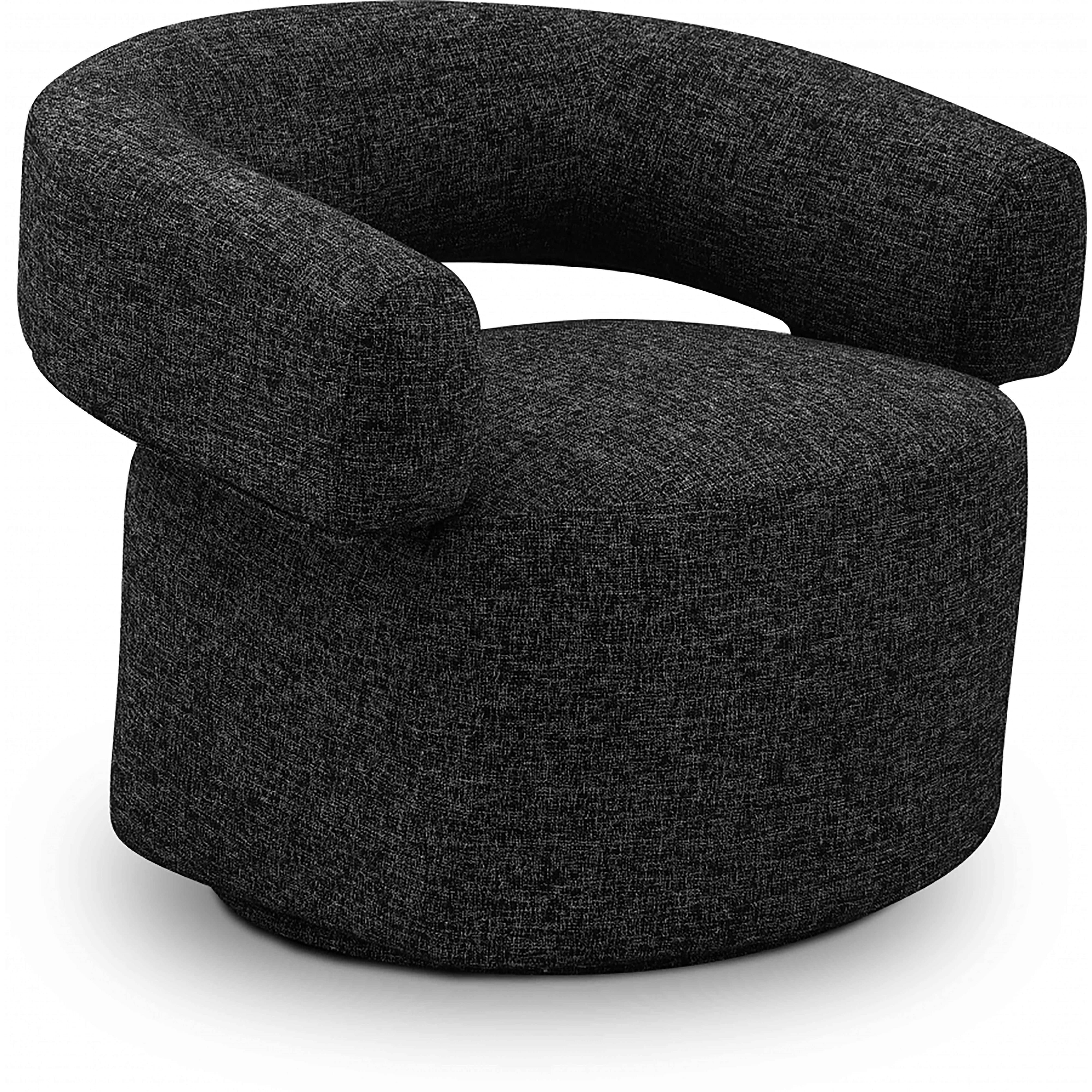 Meridian Niya Black Linen Textured Fabric Swivel Accent Chair