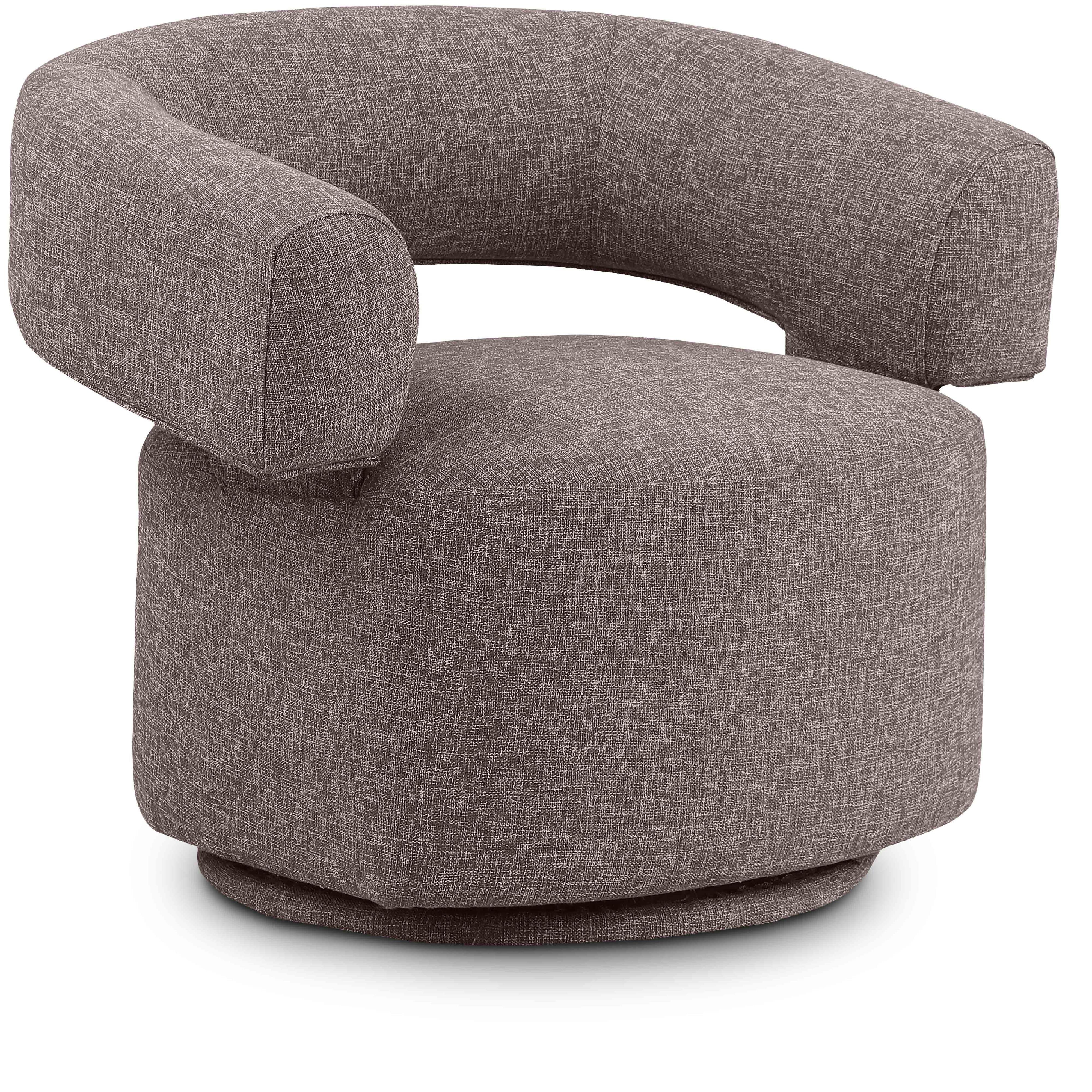 Meridian Niya Brown Linen Textured Fabric Swivel Accent Chair