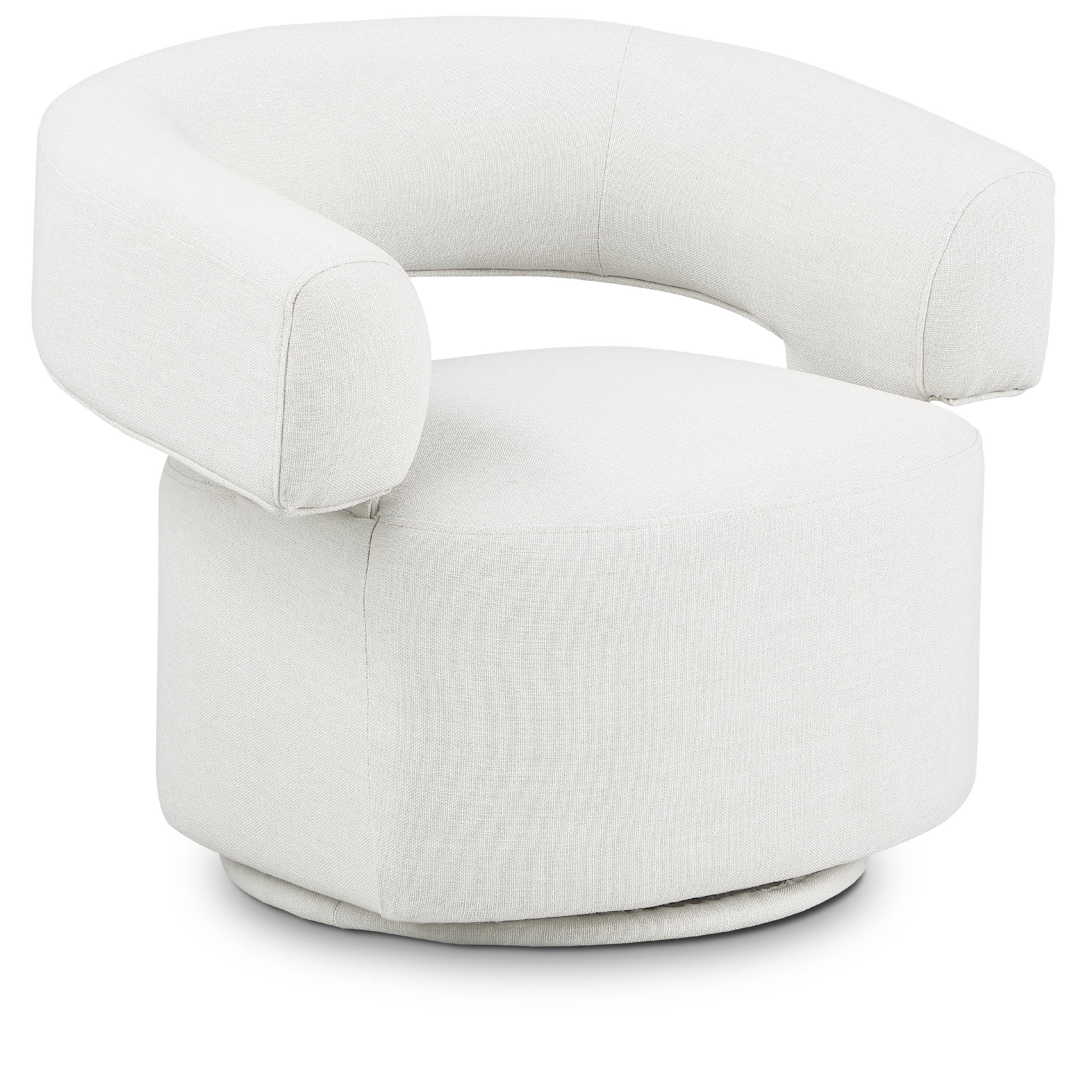 Meridian Niya Cream Linen Textured Fabric Swivel Accent Chair