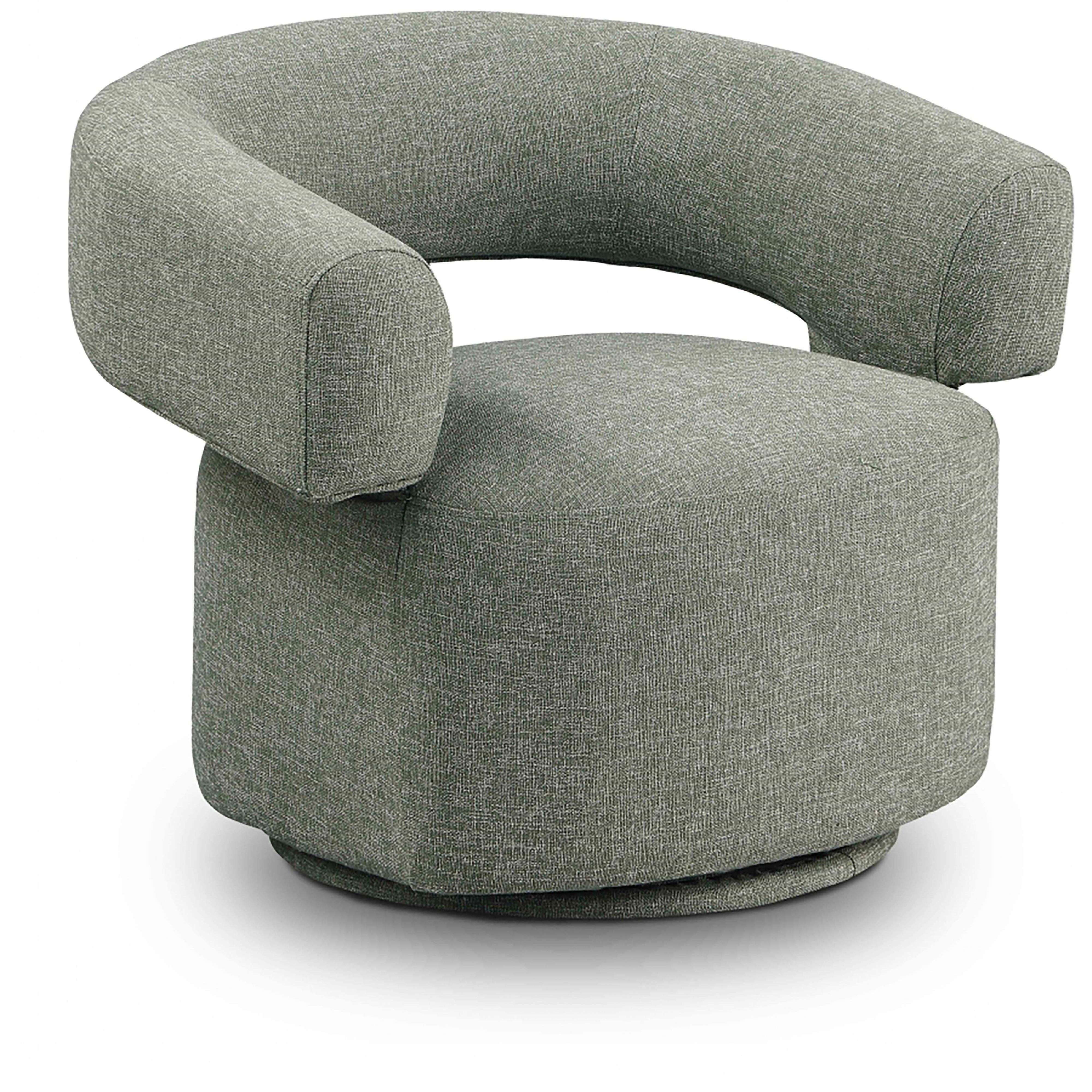 Meridian Niya Green Linen Textured Fabric Swivel Accent Chair