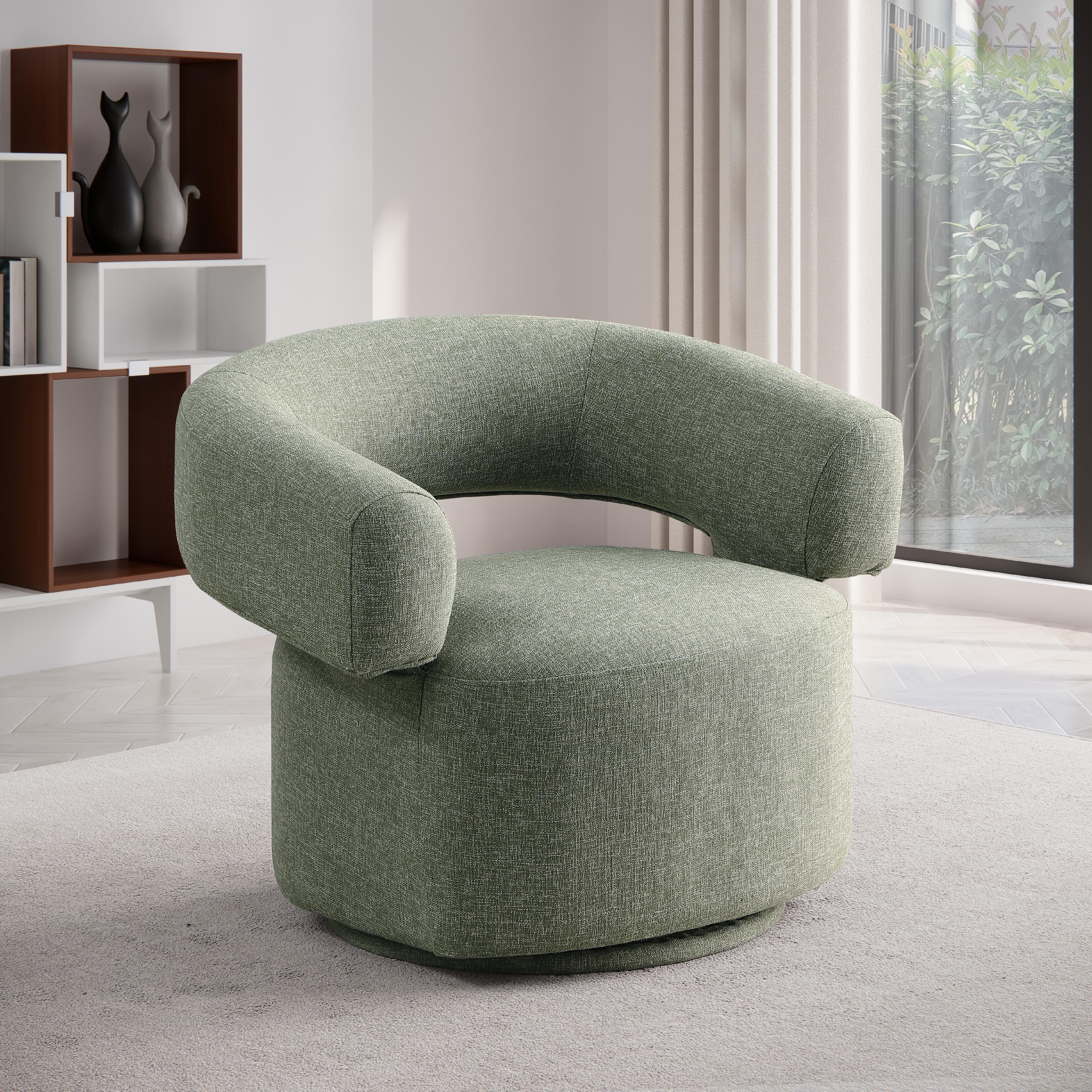 Meridian Niya Green Linen Textured Fabric Swivel Accent Chair