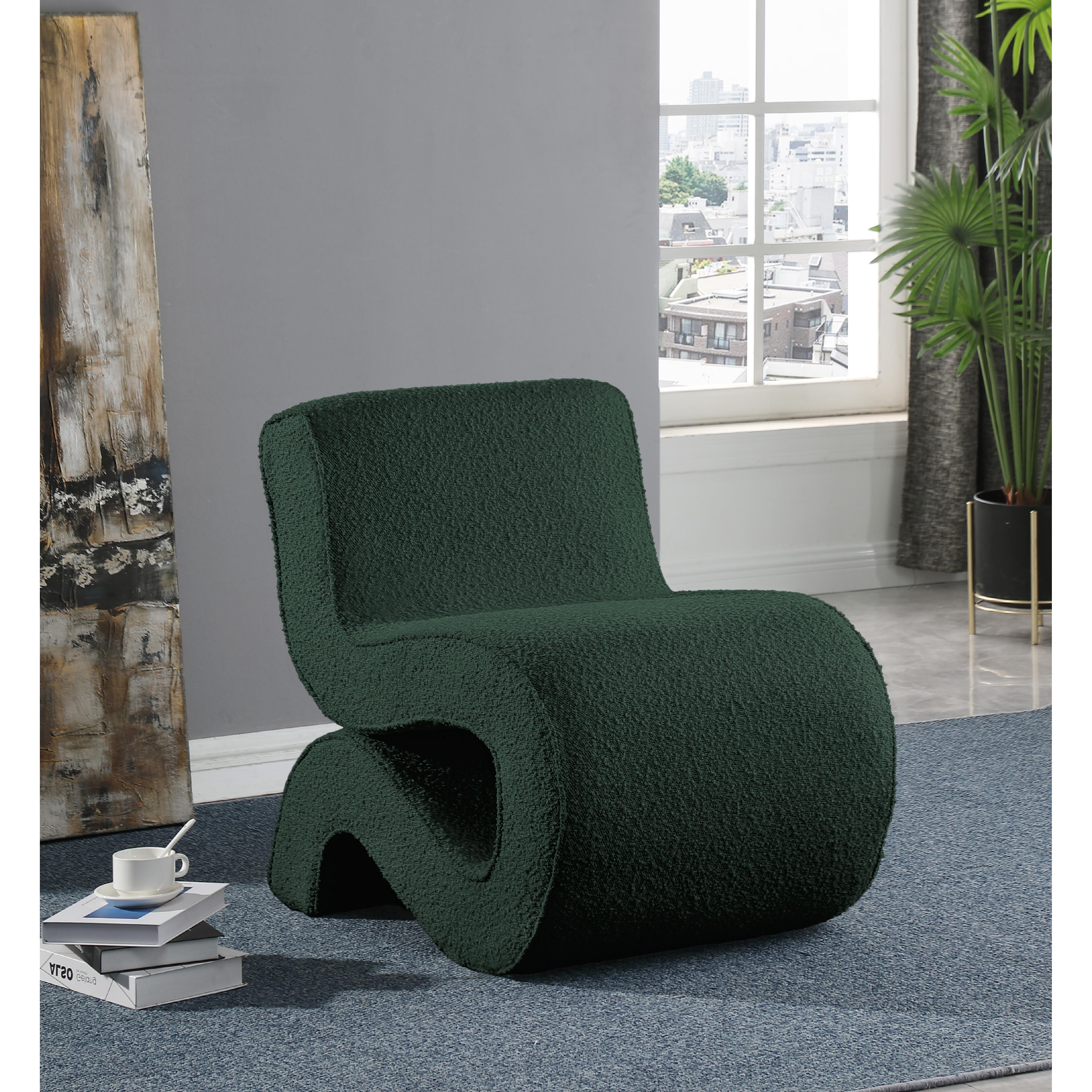 Meridian Desiree Green Boucle Fabric Accent Chair
