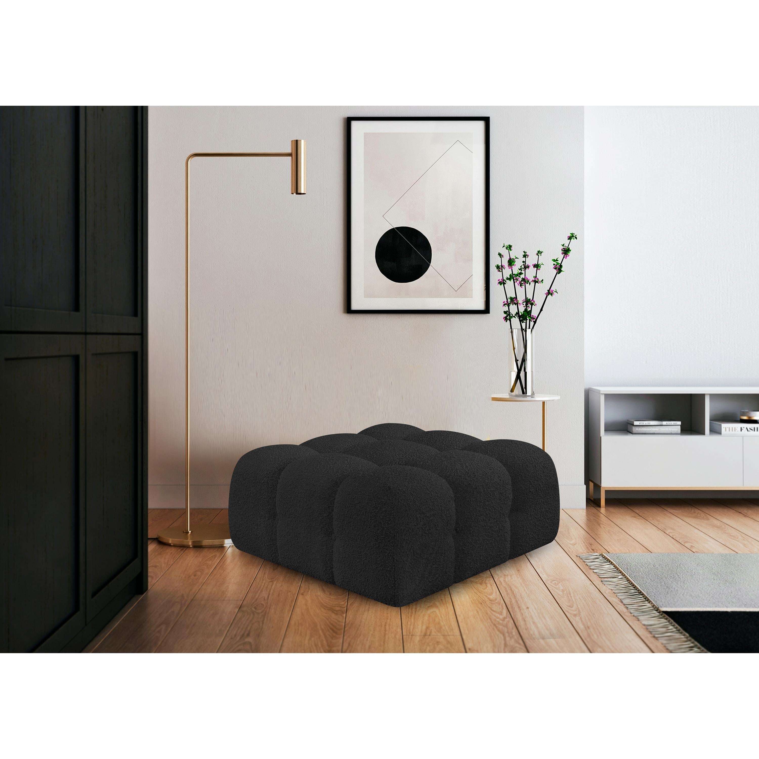 Meridian Ames Black Boucle Fabric Ottoman
