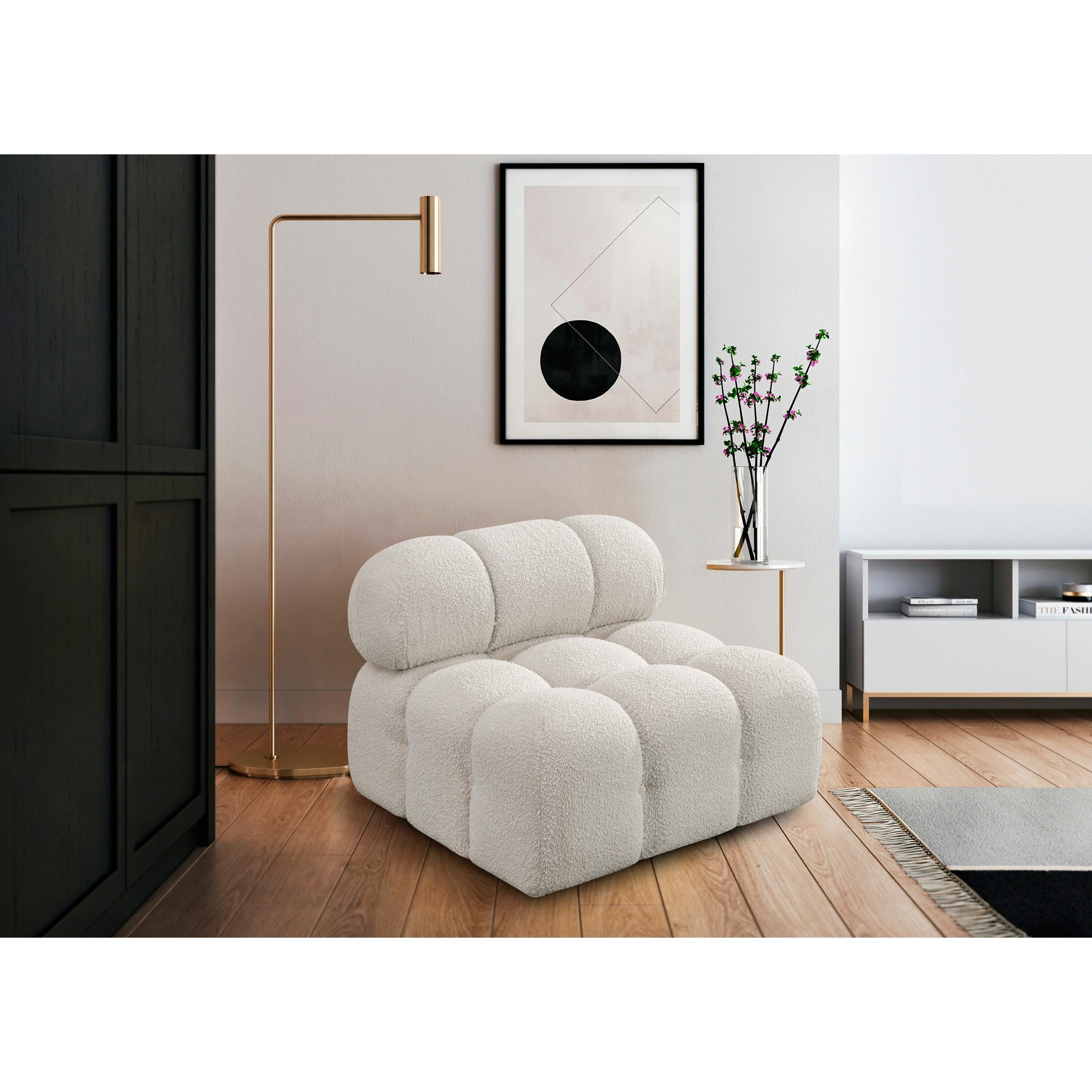 Meridian Ames Cream Boucle Fabric Armless