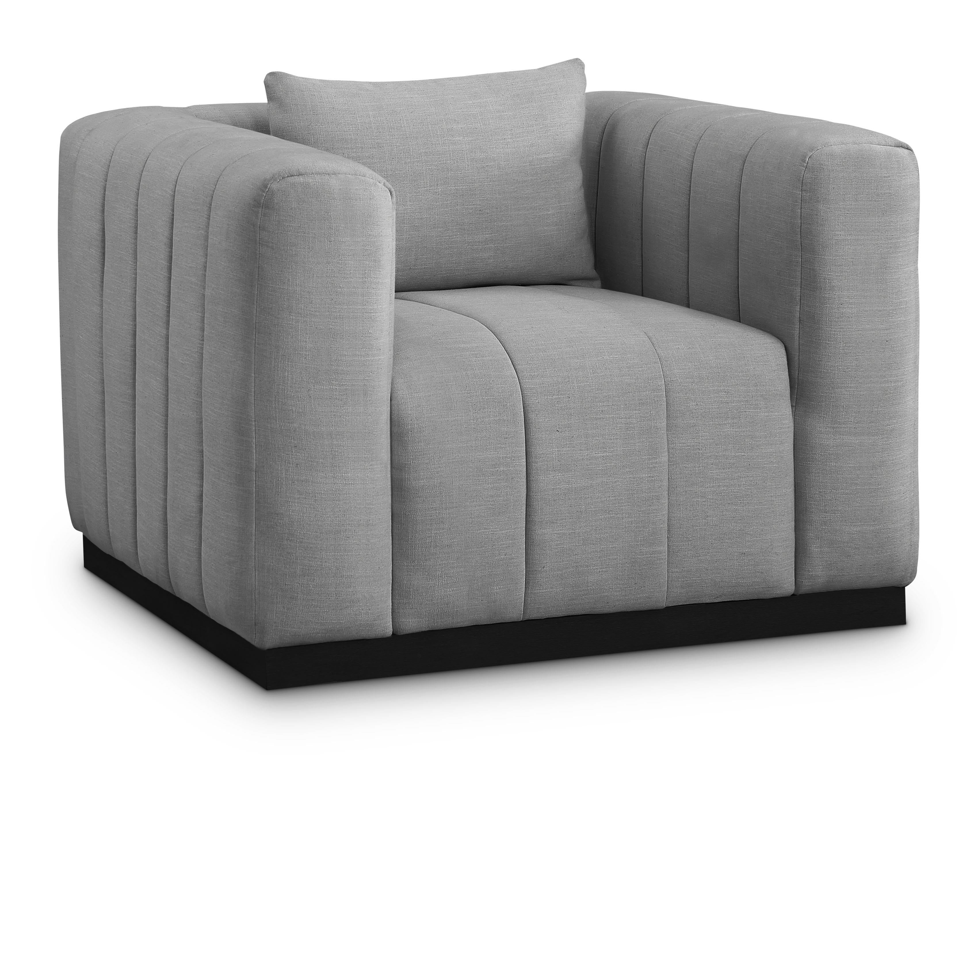 Meridian Lucia Grey Linen Textured Fabric Chair