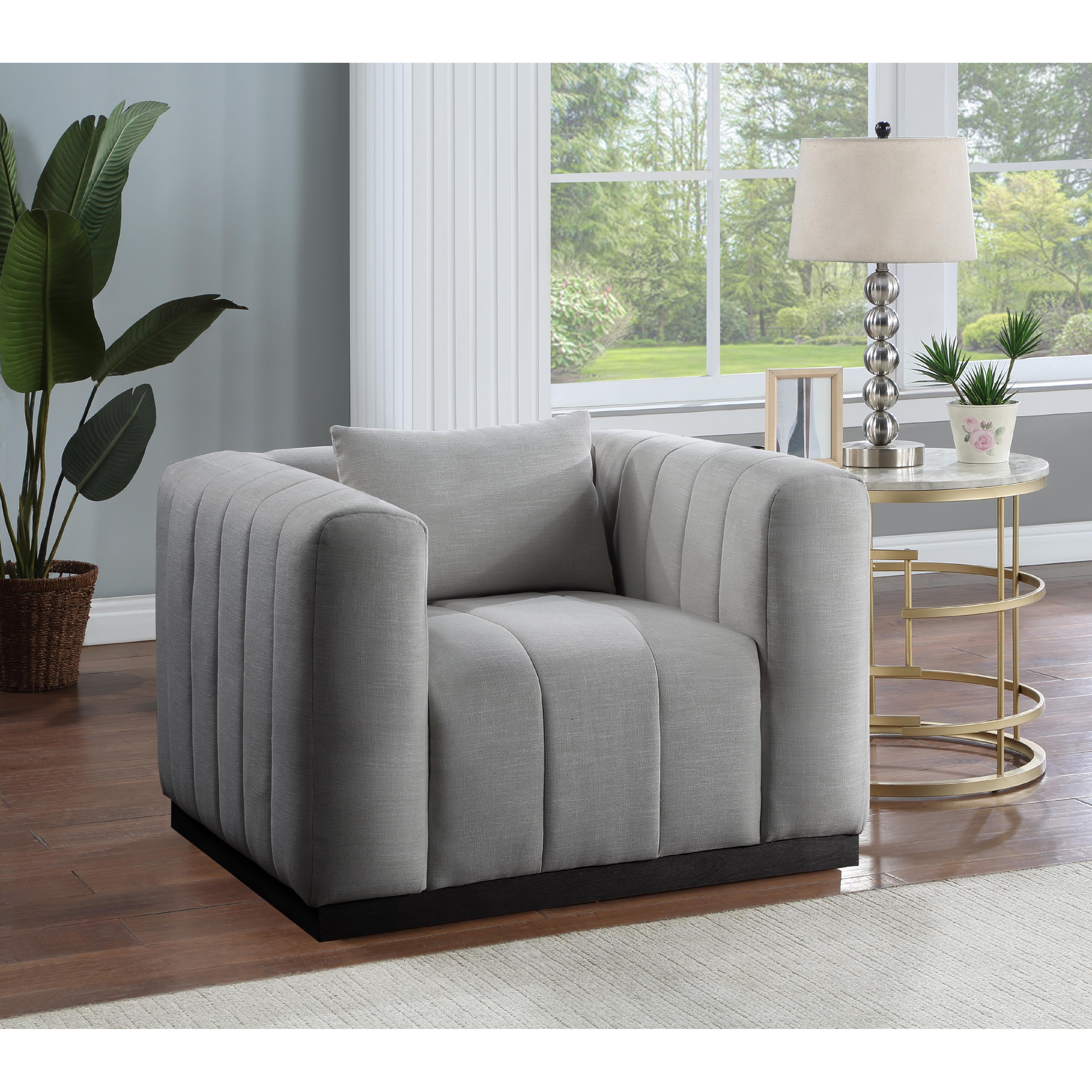 Meridian Lucia Grey Linen Textured Fabric Chair