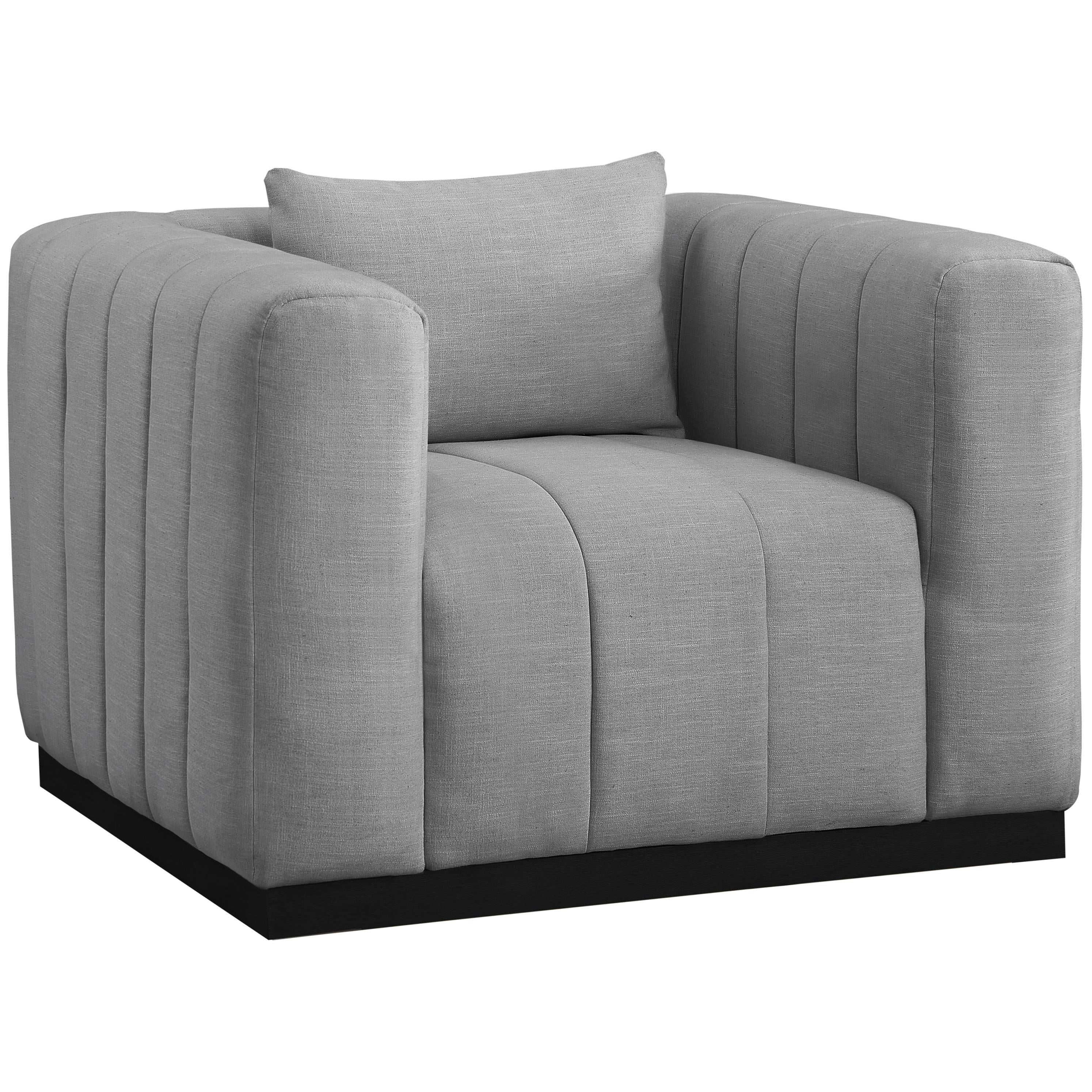 Meridian Lucia Grey Linen Textured Fabric Chair