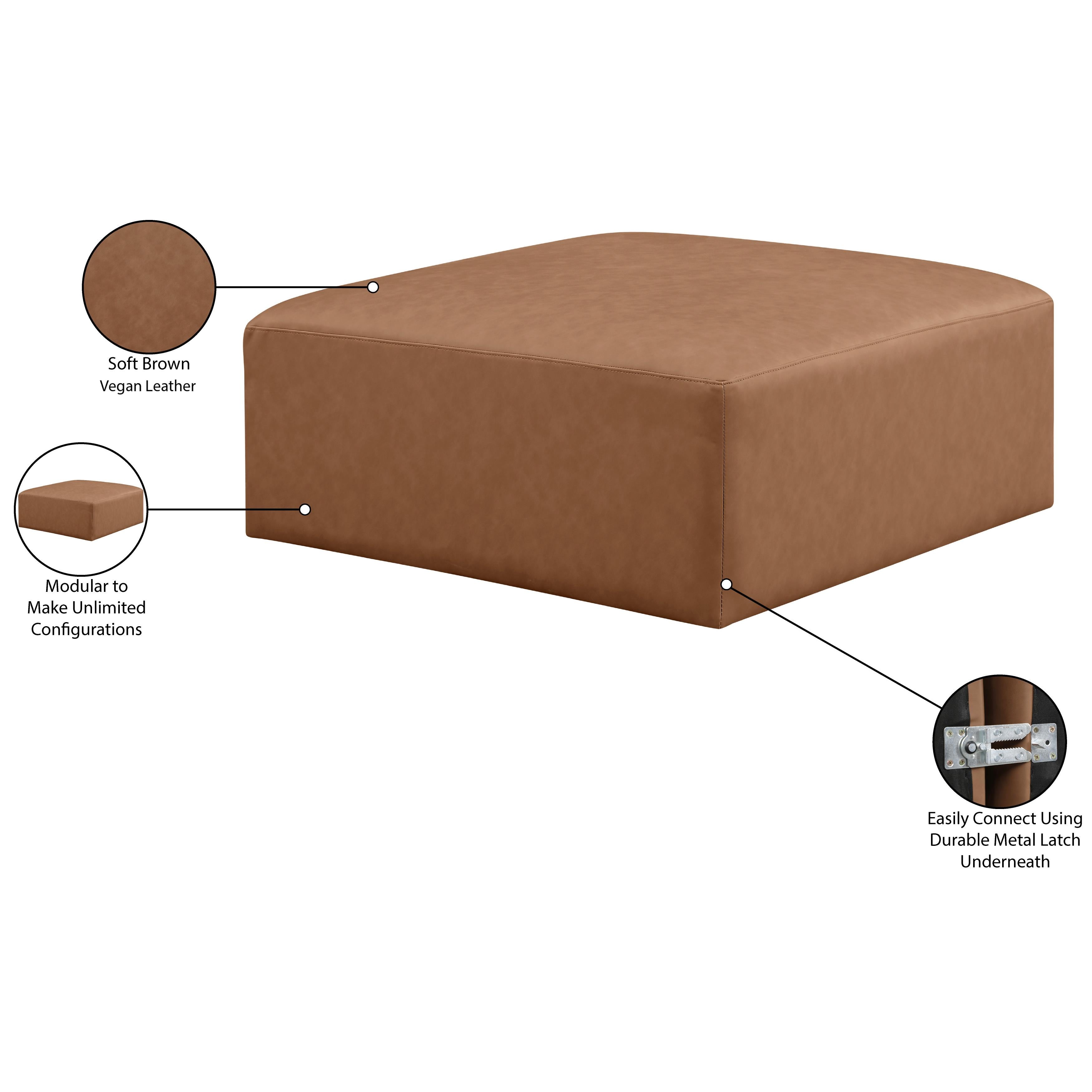Meridian Cube Brown Vegan Leather Ottoman