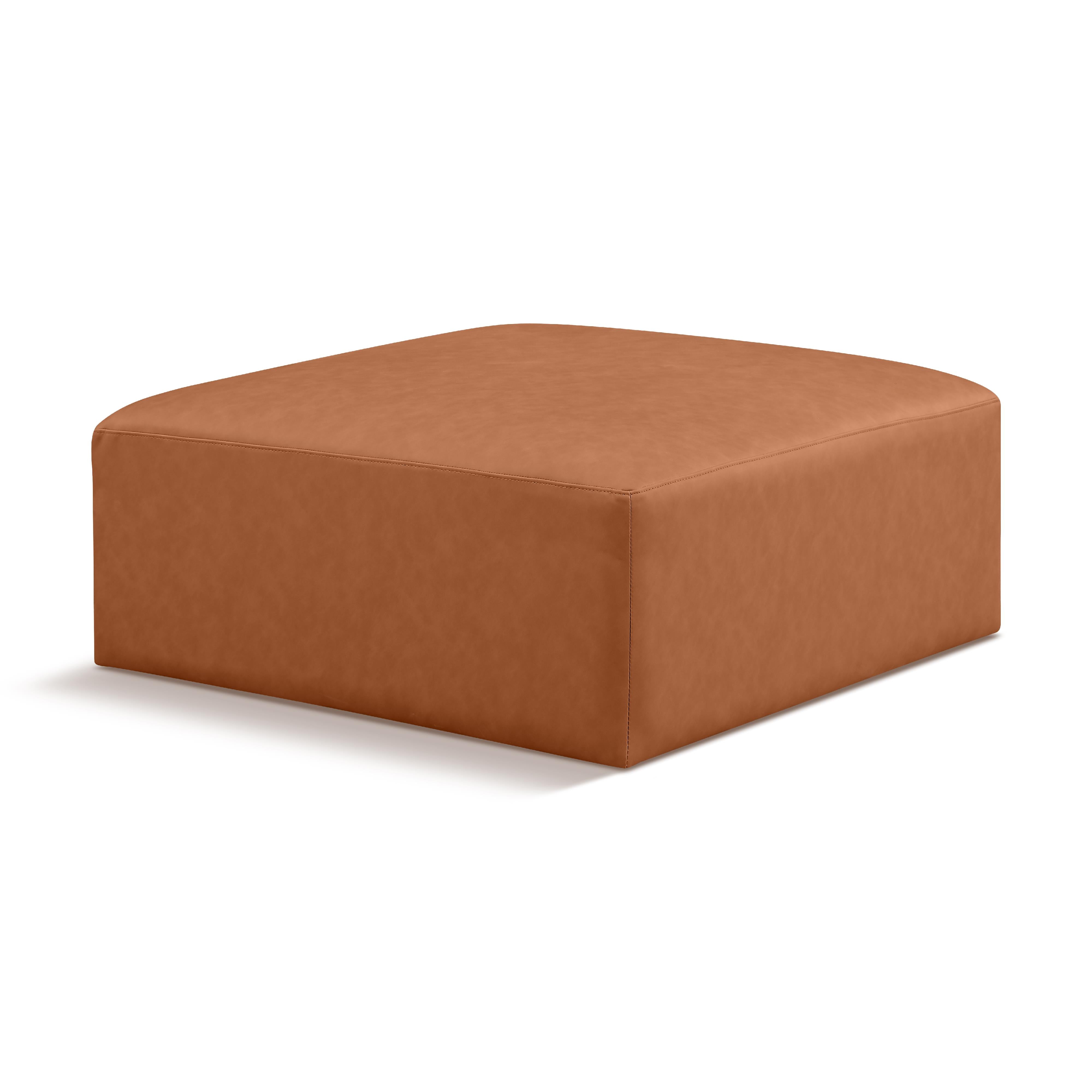 Meridian Cube Cognac Vegan Leather Ottoman