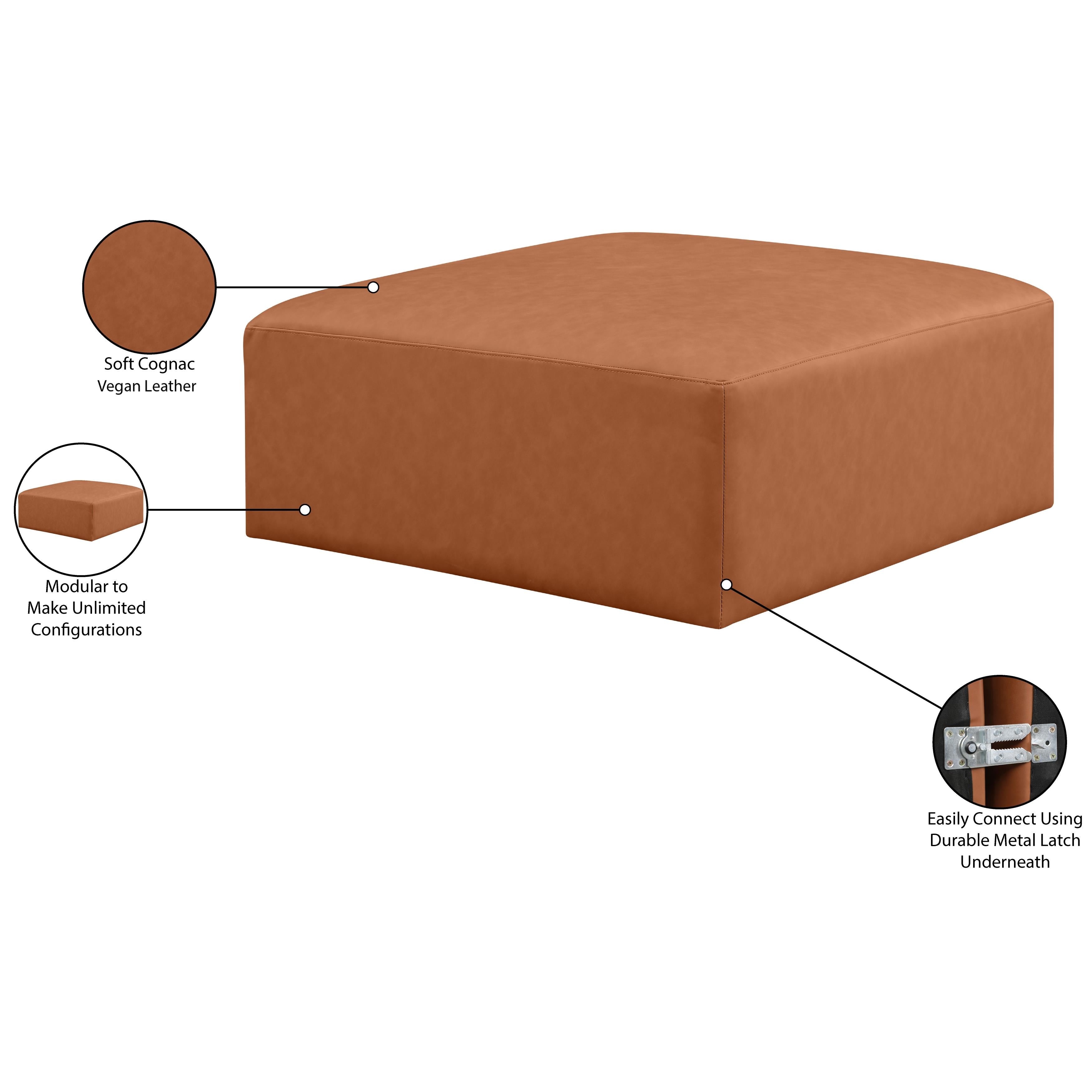 Meridian Cube Cognac Vegan Leather Ottoman