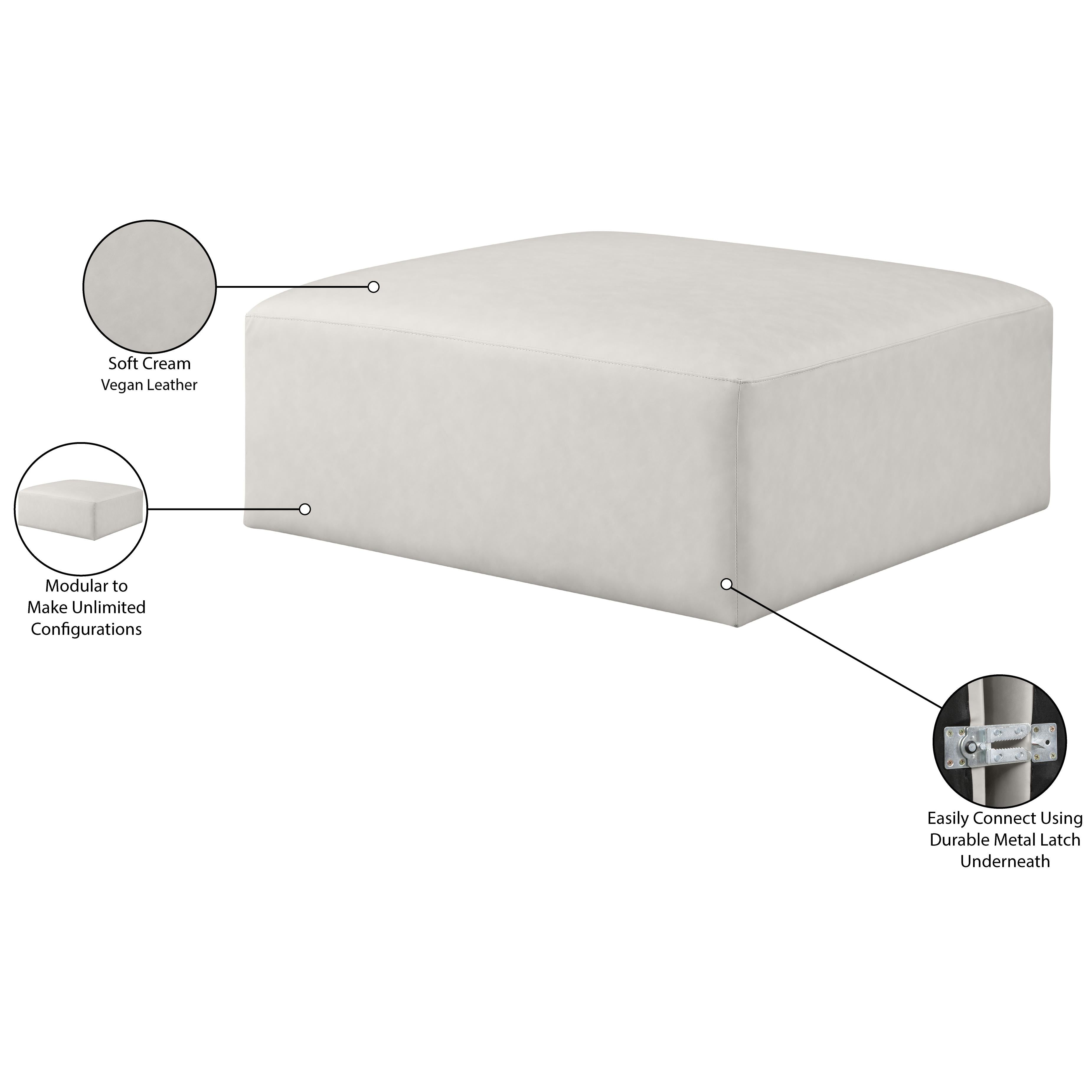 Meridian Cube Cream Vegan Leather Ottoman