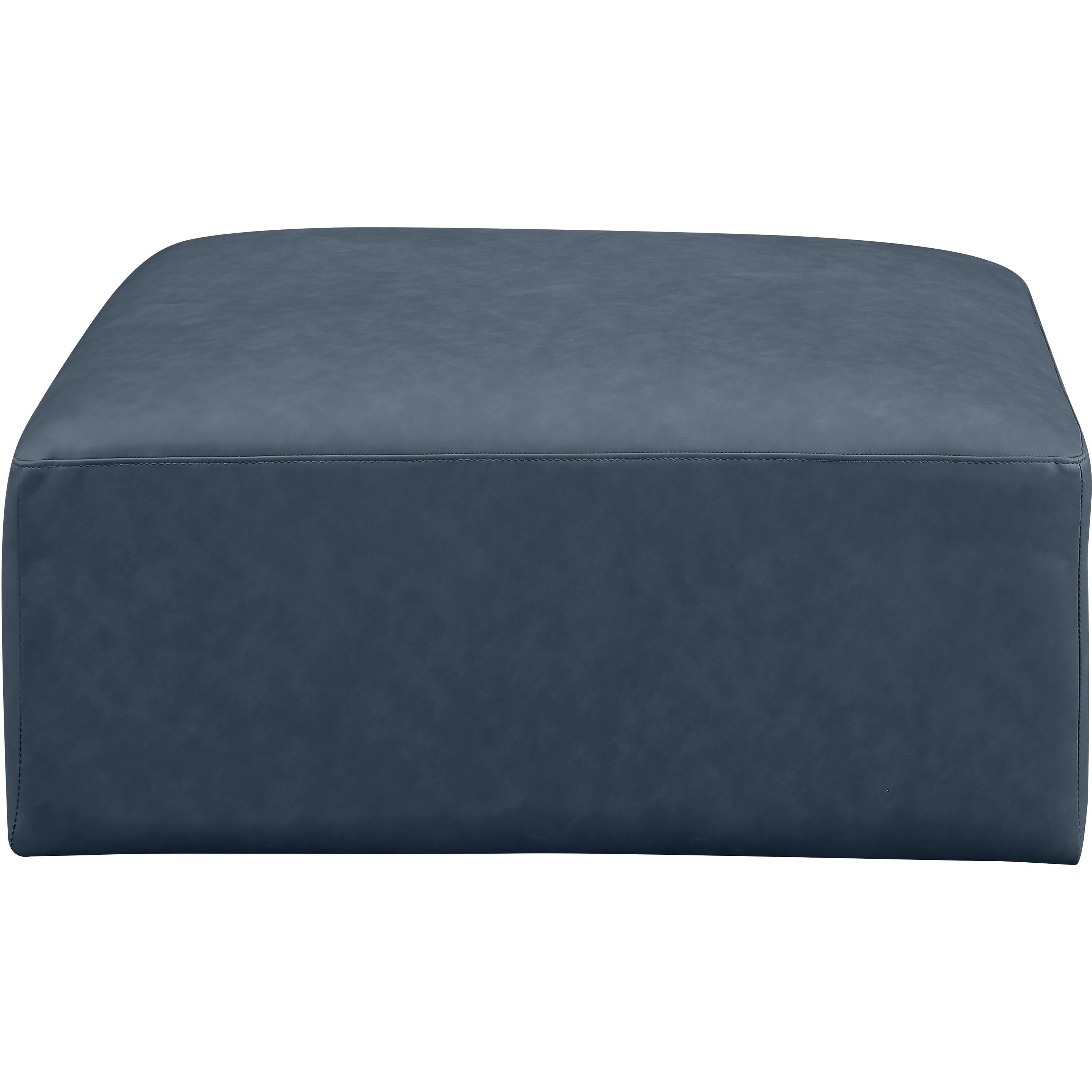Meridian Cube Navy Blue Vegan Leather Ottoman