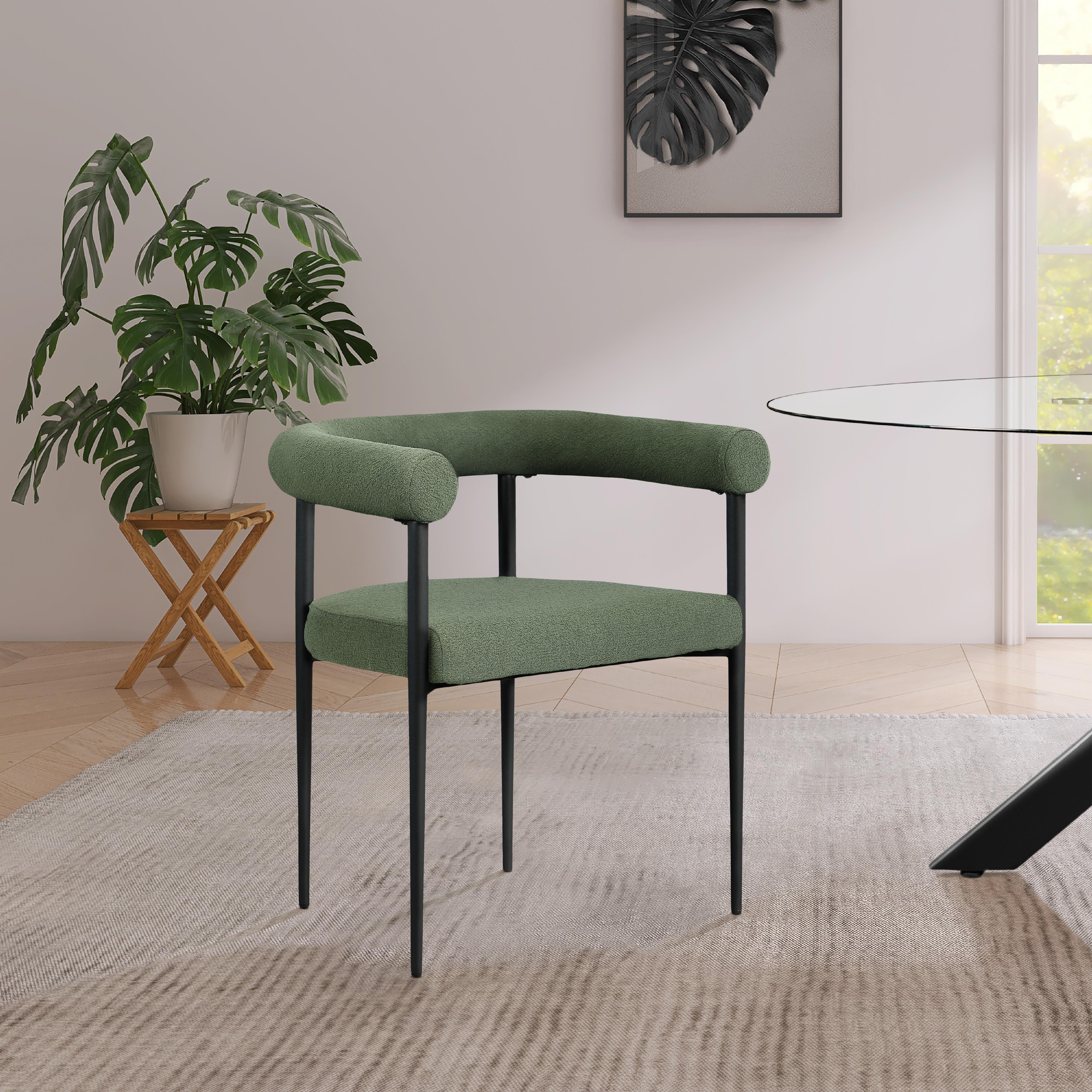 Meridian Louie Green Boucle Fabric Dining Chair